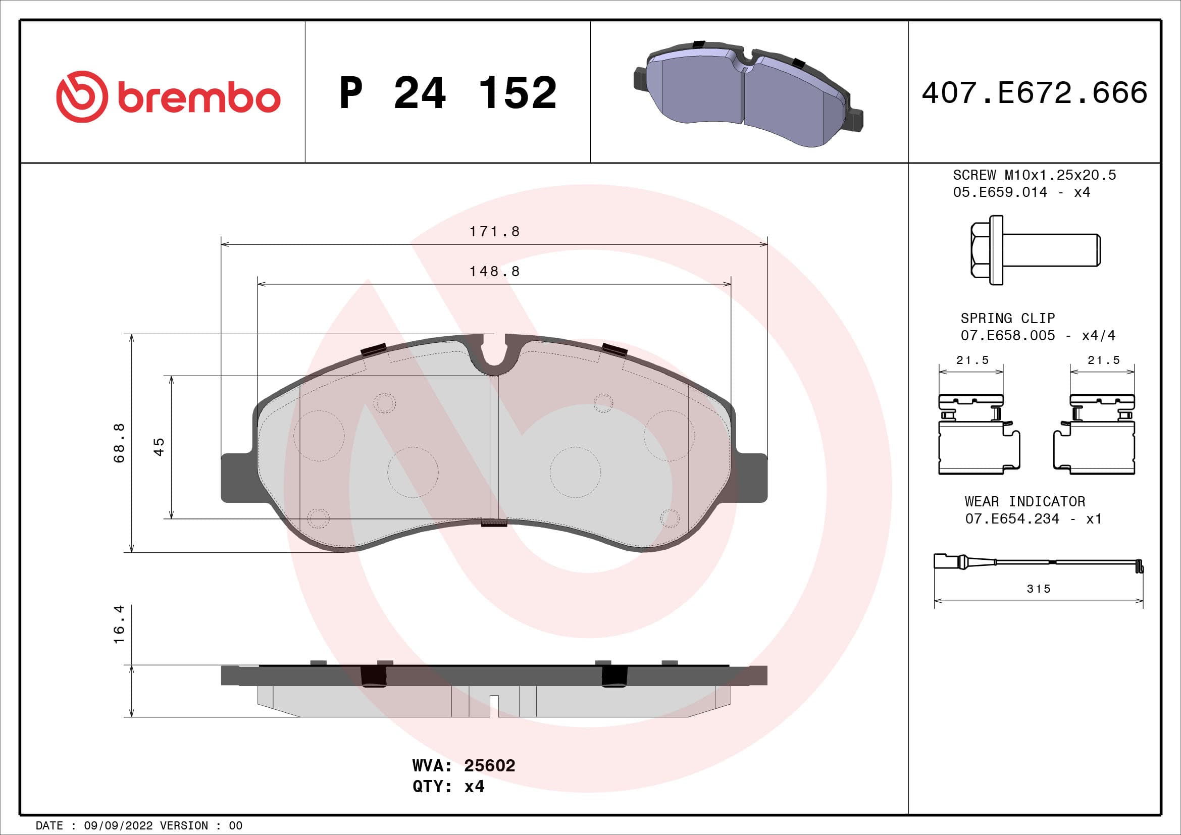 BREMBO Sada brzdových platničiek kotúčovej brzdy P24152 1