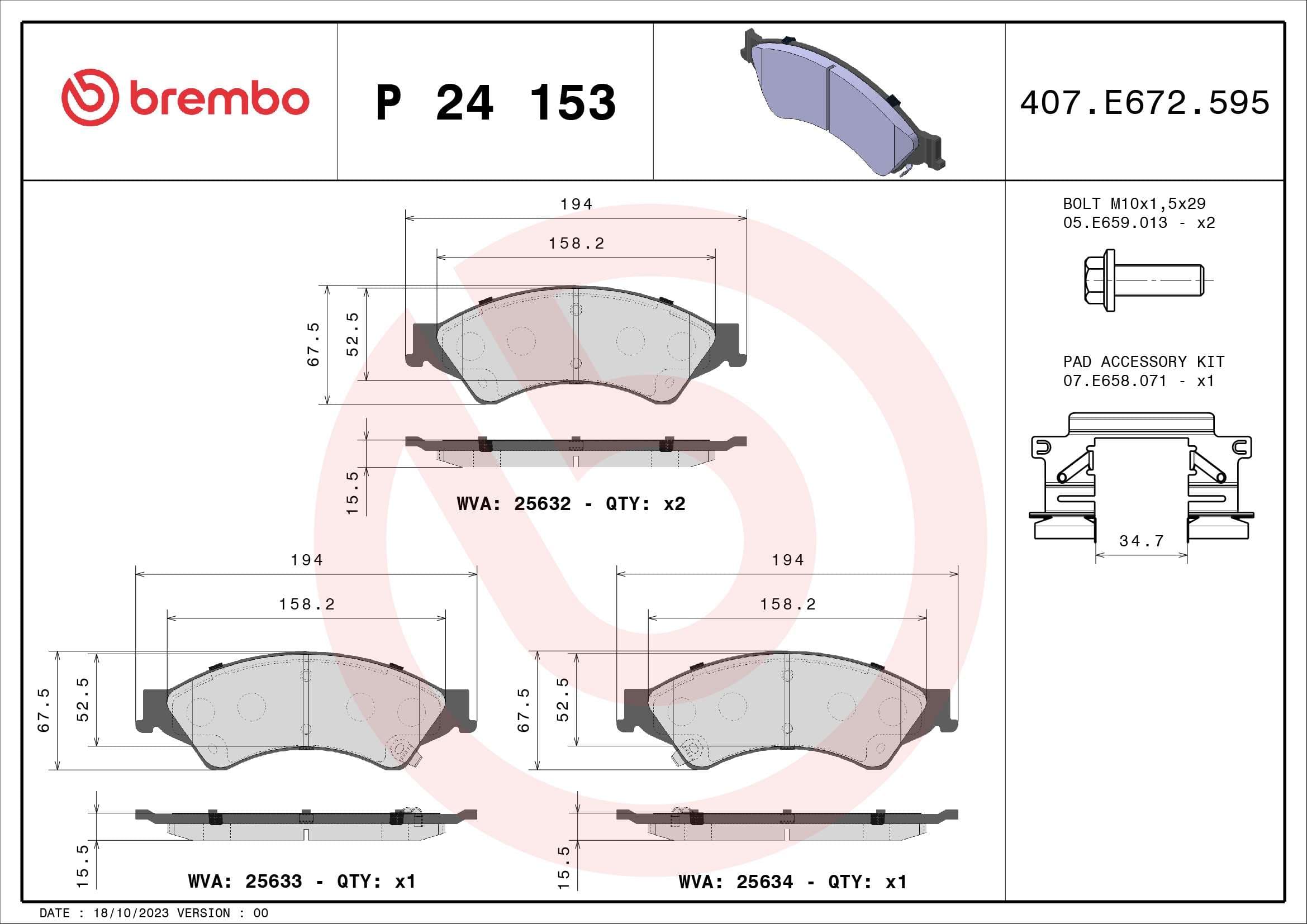 BREMBO Sada brzdových platničiek kotúčovej brzdy P24153 1