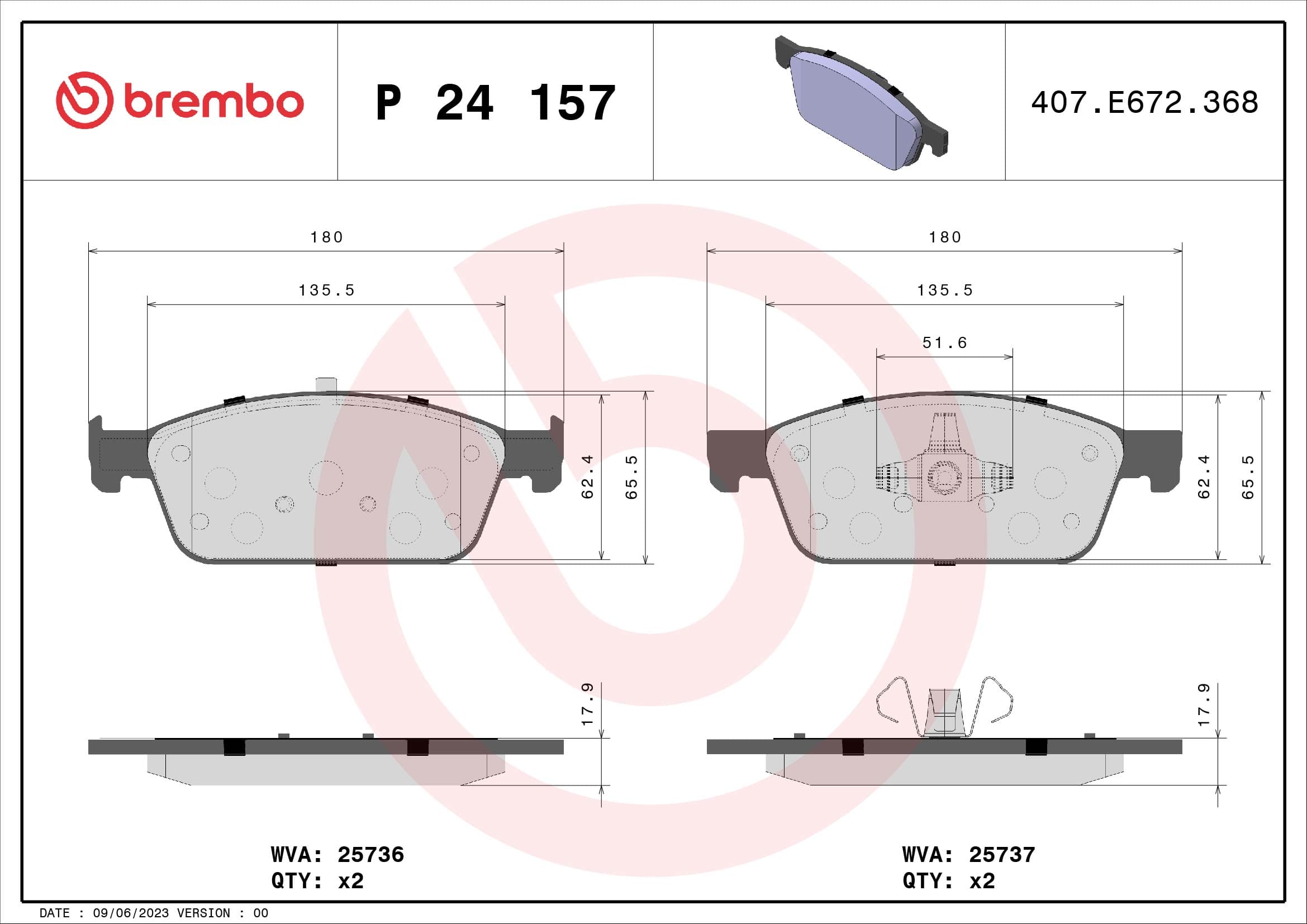 BREMBO Sada brzdových platničiek kotúčovej brzdy P24157 1
