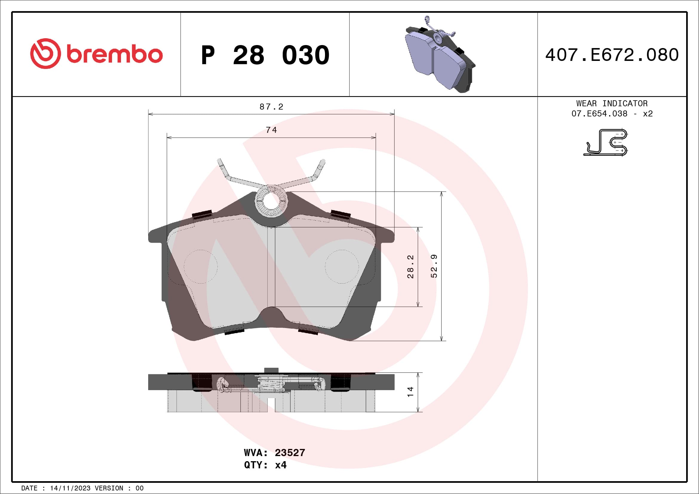 BREMBO Sada brzdových platničiek kotúčovej brzdy P28030 1