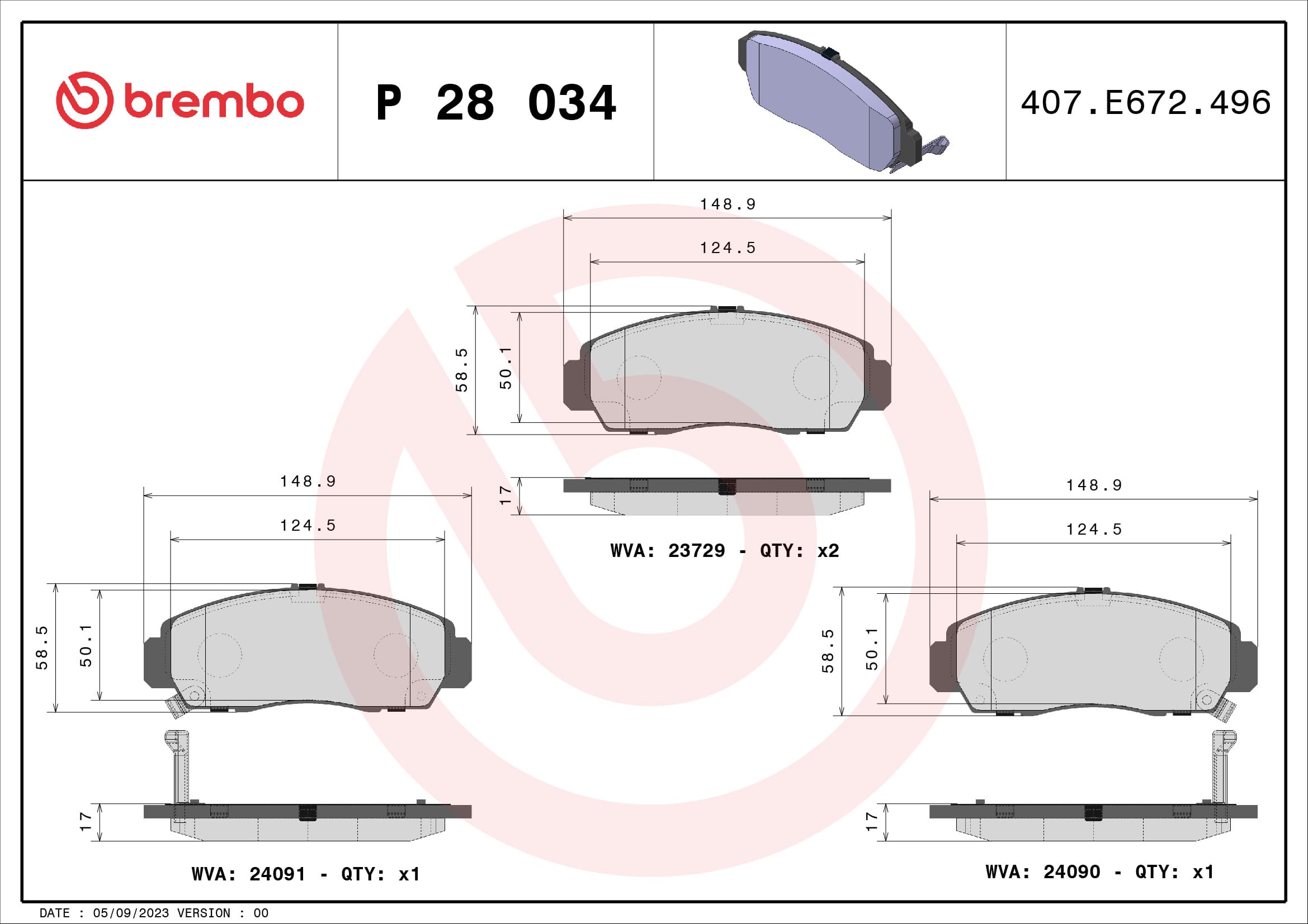 BREMBO Sada brzdových platničiek kotúčovej brzdy P28034 1