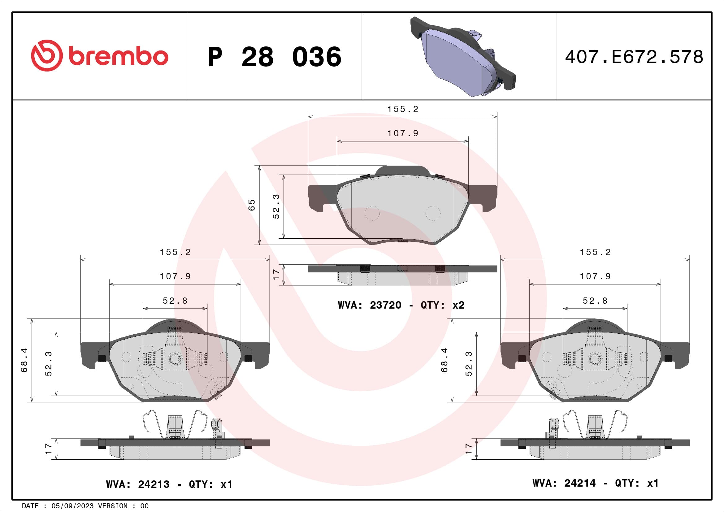 BREMBO Sada brzdových platničiek kotúčovej brzdy P28036 1