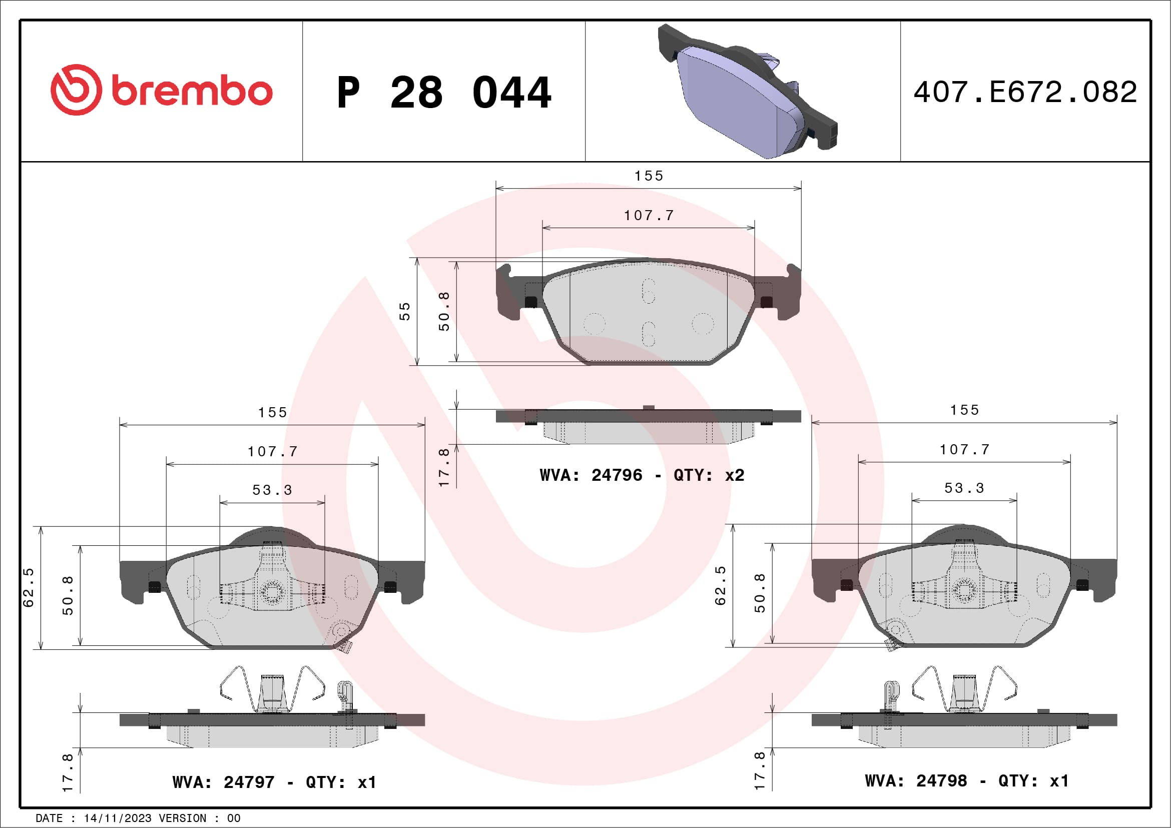 BREMBO Sada brzdových platničiek kotúčovej brzdy P28044 1