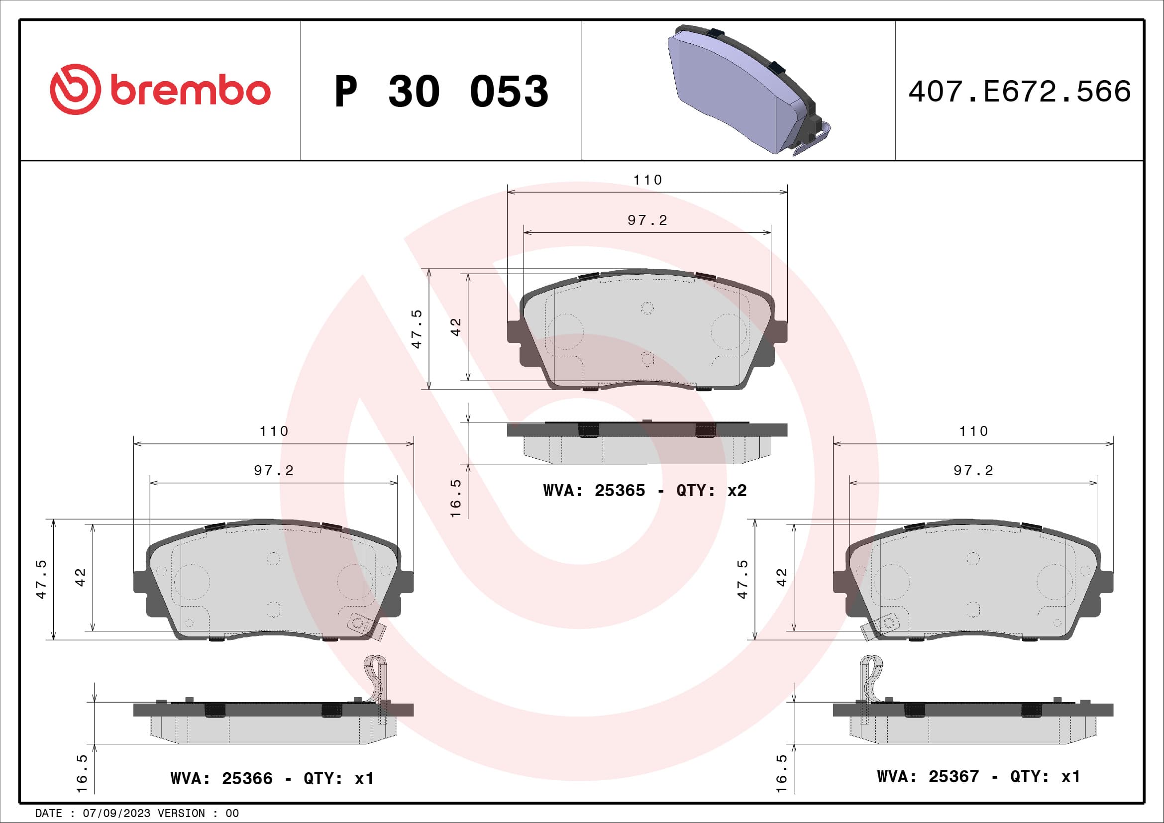 BREMBO Sada brzdových platničiek kotúčovej brzdy P30053 1