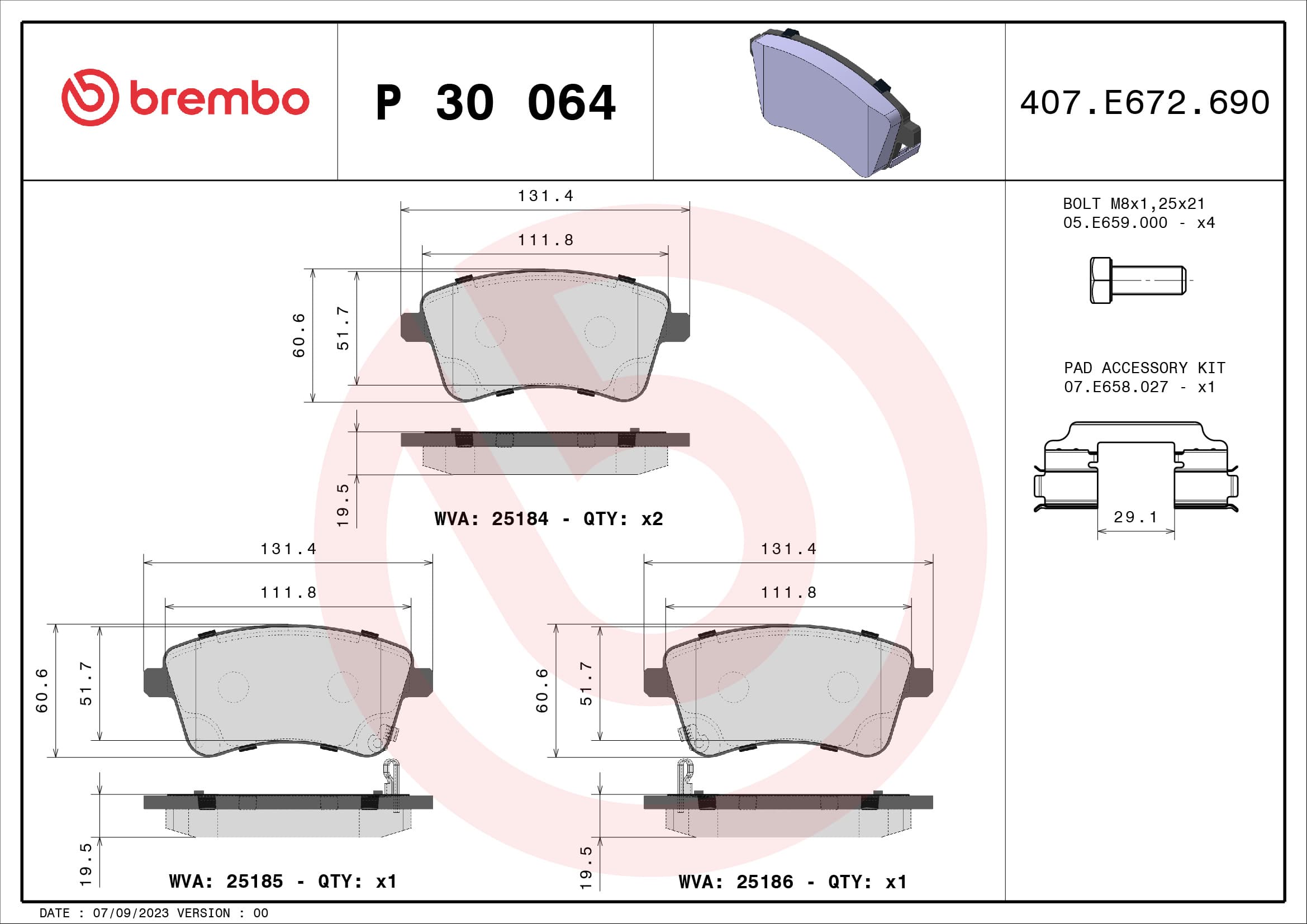 BREMBO Sada brzdových platničiek kotúčovej brzdy P30064 1