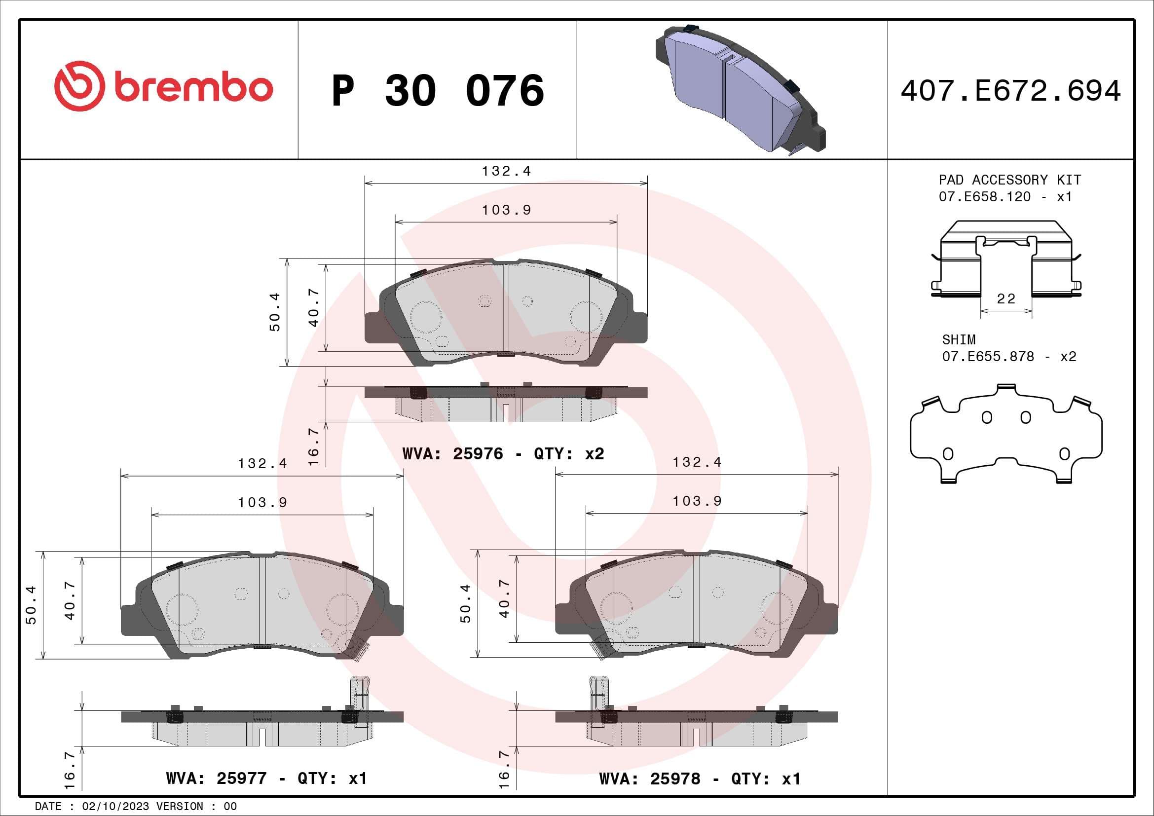 BREMBO Sada brzdových platničiek kotúčovej brzdy P30076 1