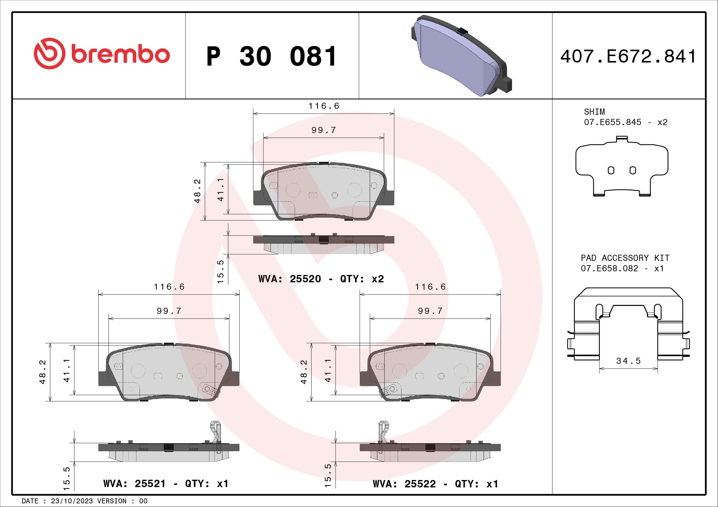 BREMBO Sada brzdových platničiek kotúčovej brzdy P30081 1