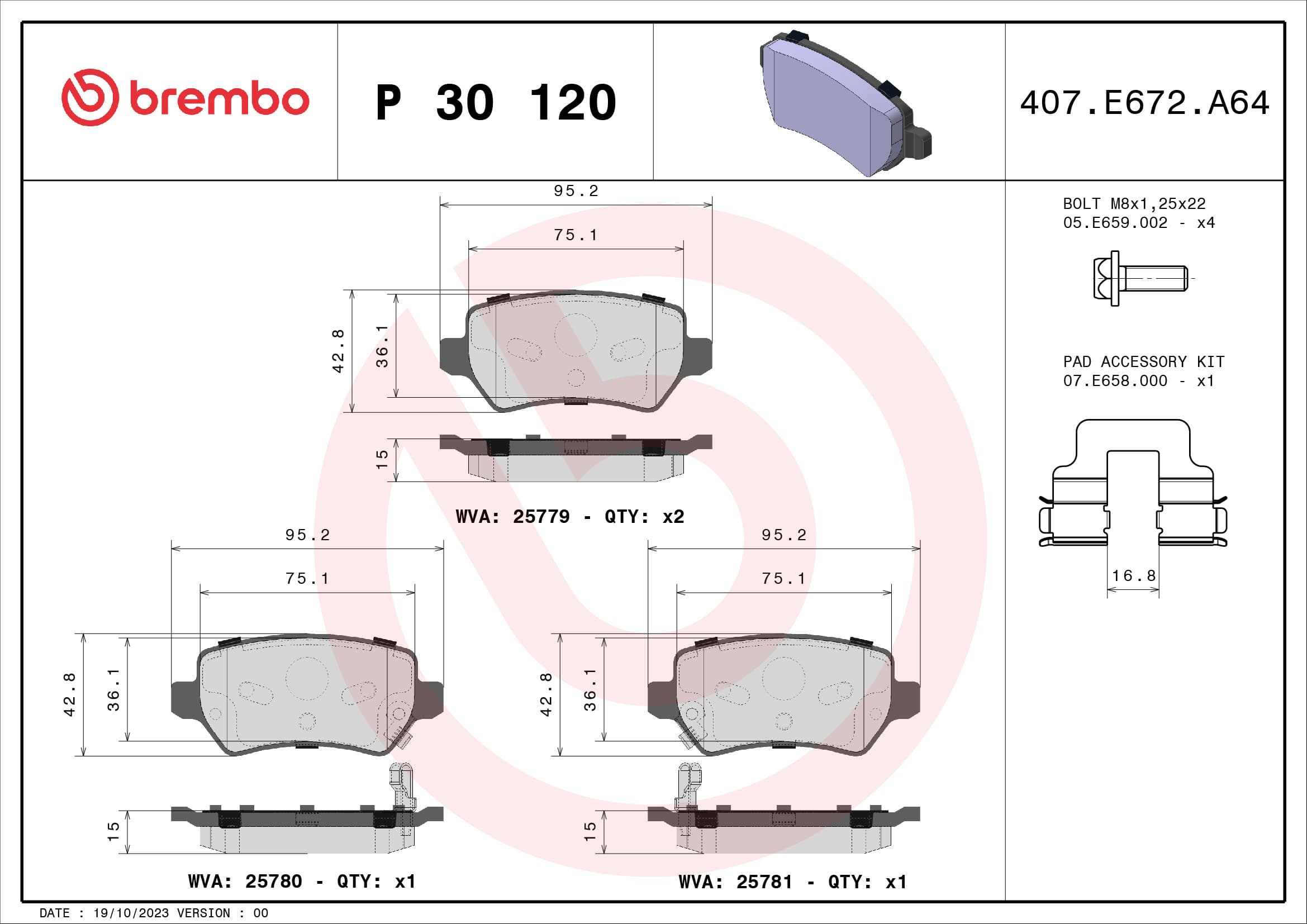 BREMBO Sada brzdových platničiek kotúčovej brzdy P 30 120 1