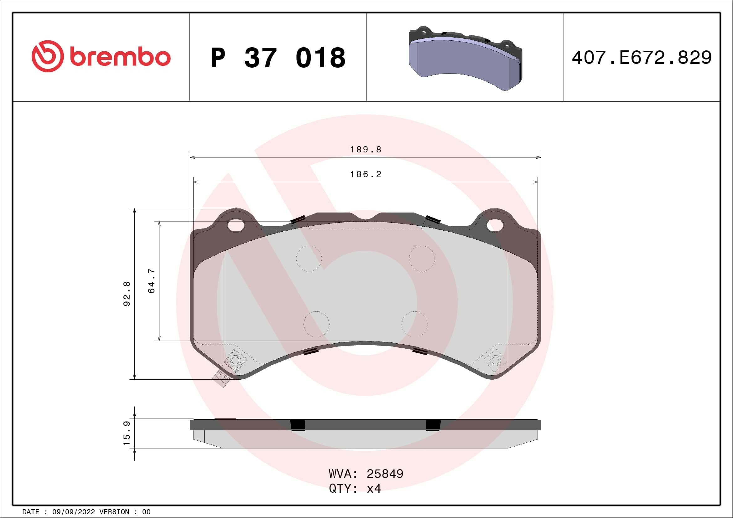 BREMBO Sada brzdových platničiek kotúčovej brzdy P37018 1