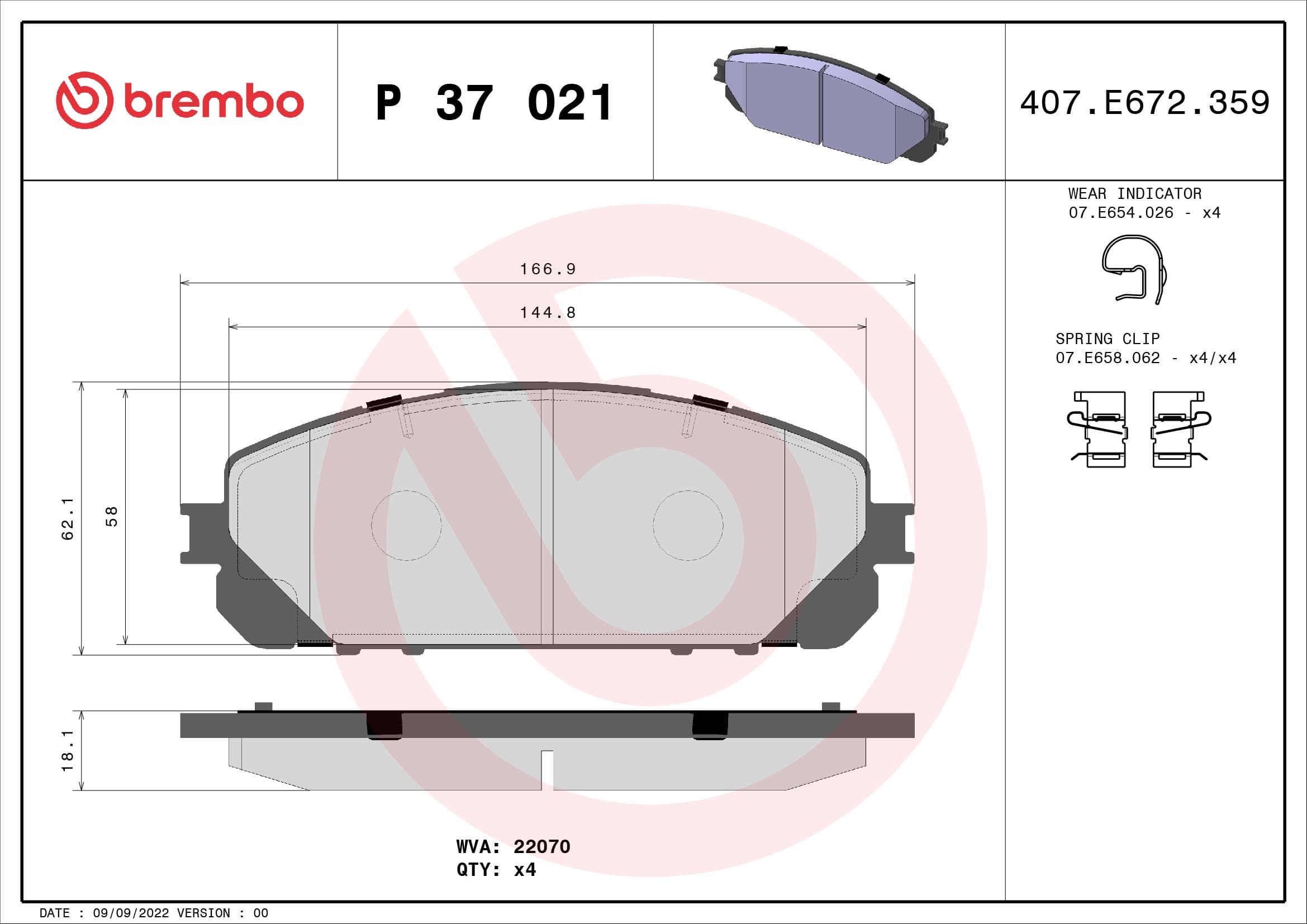 BREMBO Sada brzdových platničiek kotúčovej brzdy P37021 1