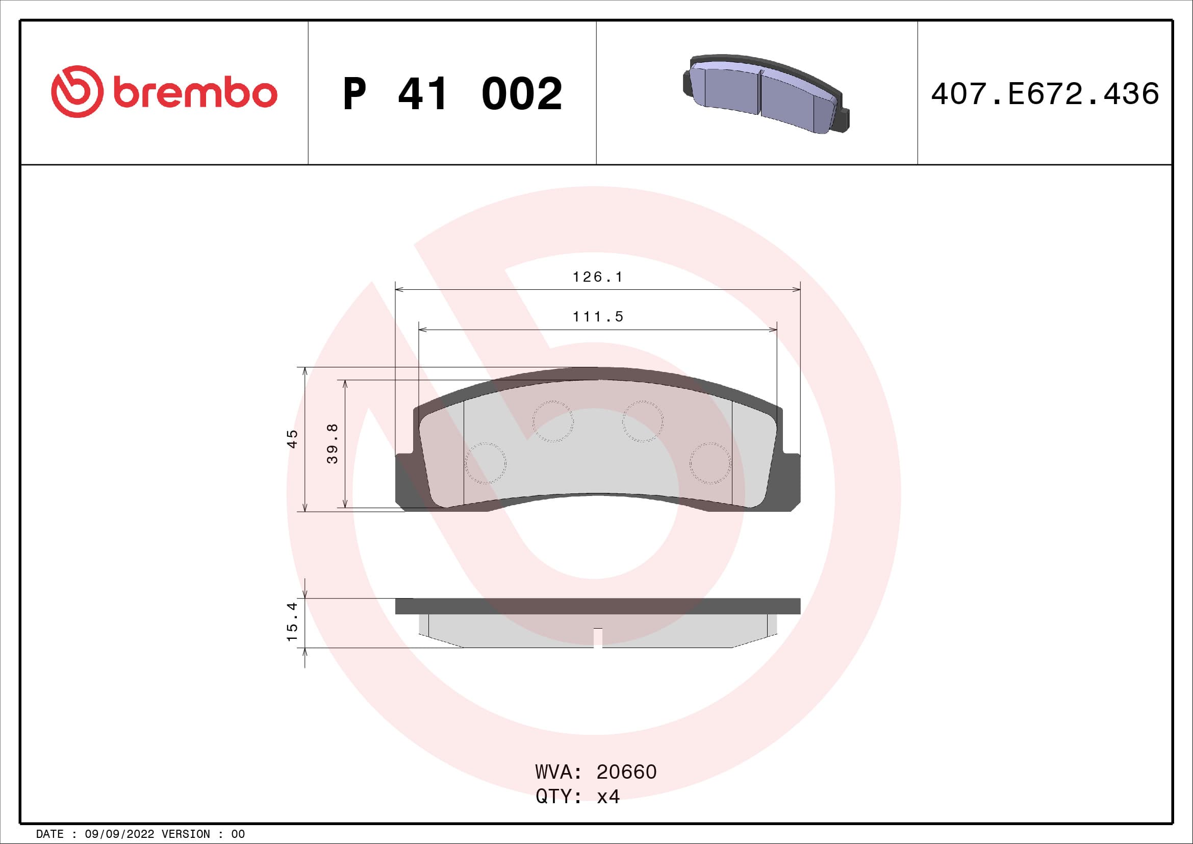 BREMBO Sada brzdových platničiek kotúčovej brzdy P41002 1