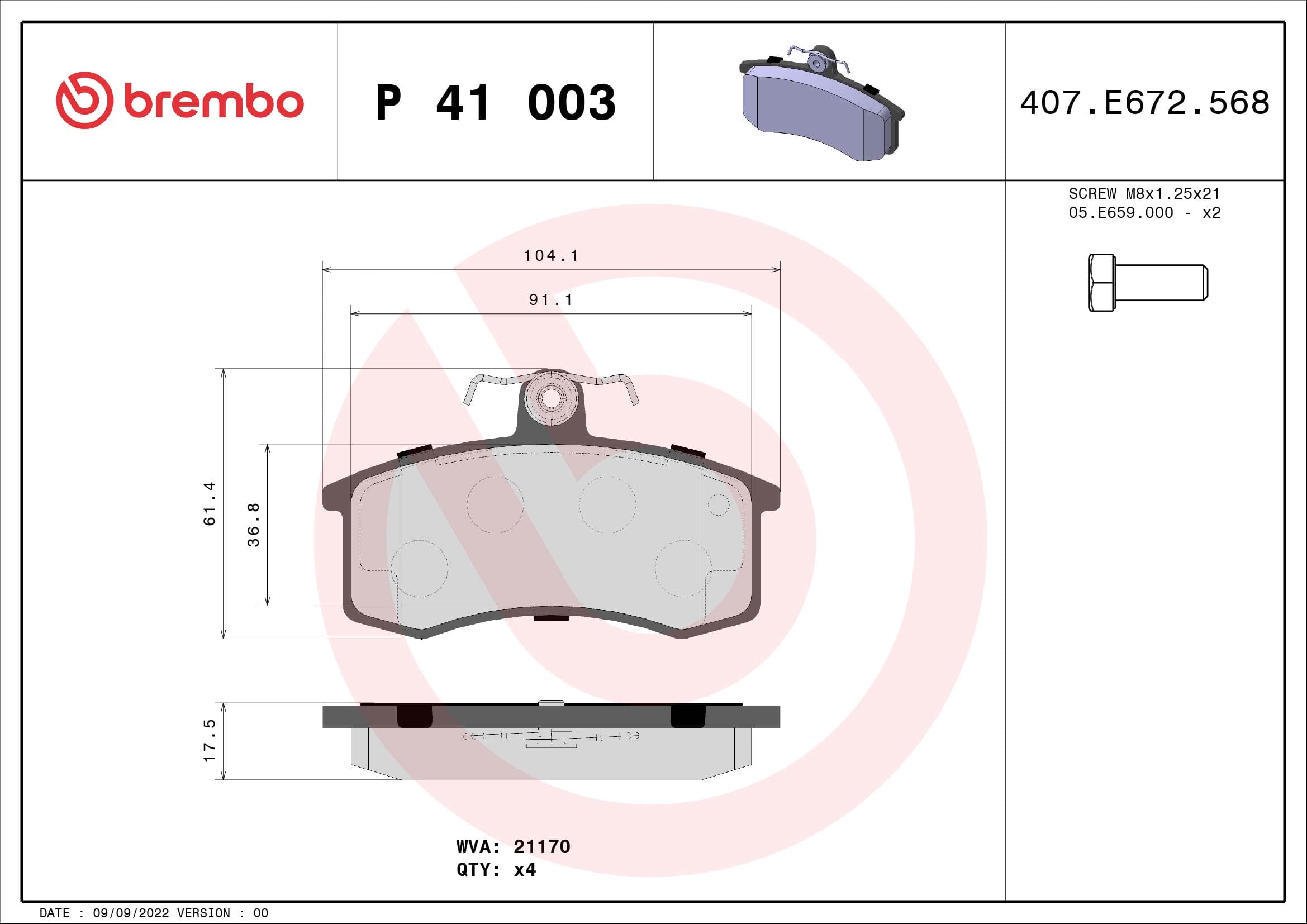 BREMBO Sada brzdových platničiek kotúčovej brzdy P41003 1