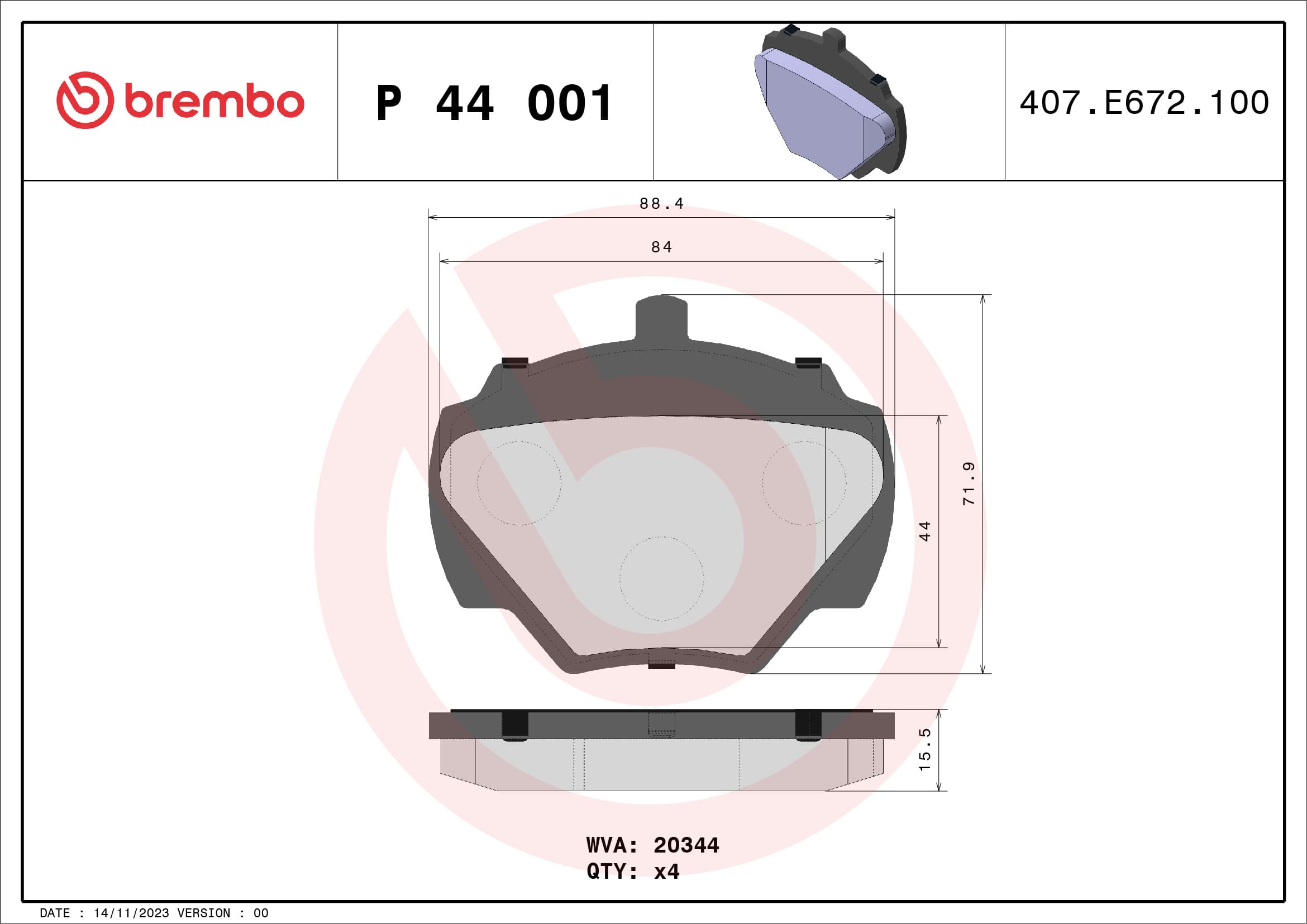 BREMBO Sada brzdových platničiek kotúčovej brzdy P44001 1
