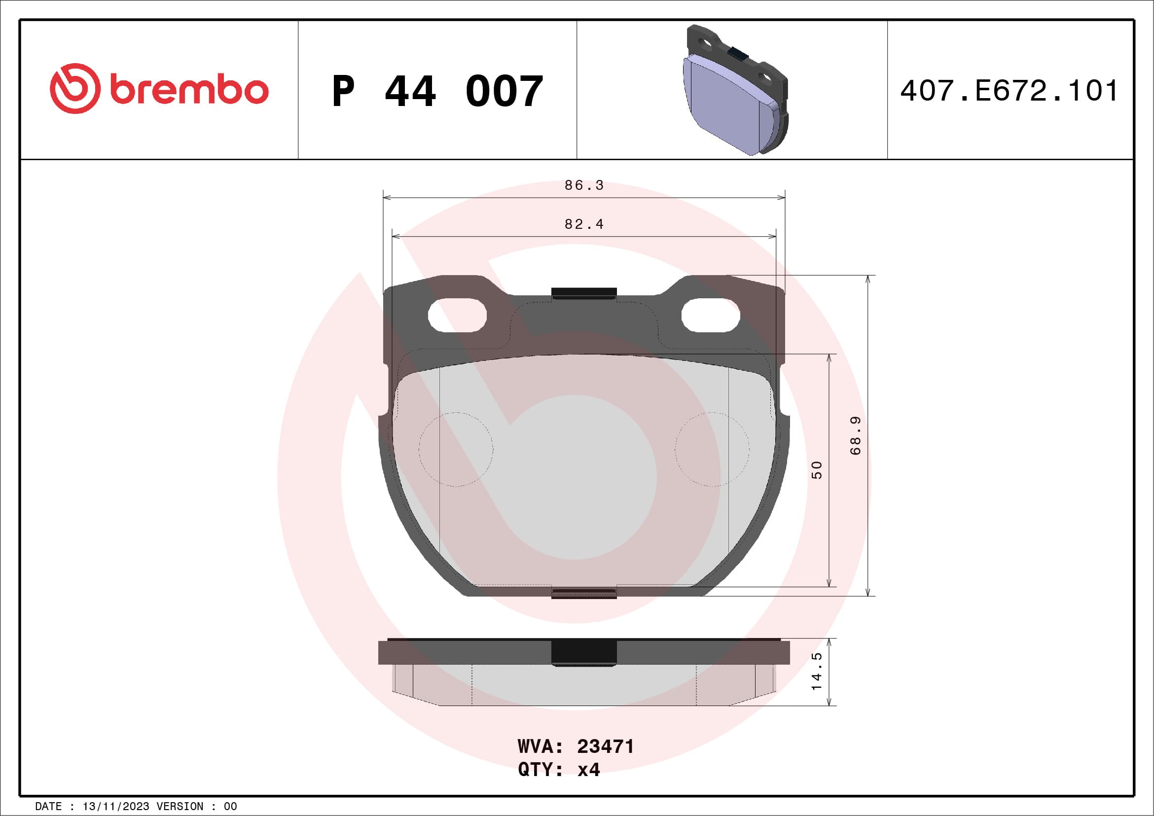 BREMBO Sada brzdových platničiek kotúčovej brzdy P44007 1