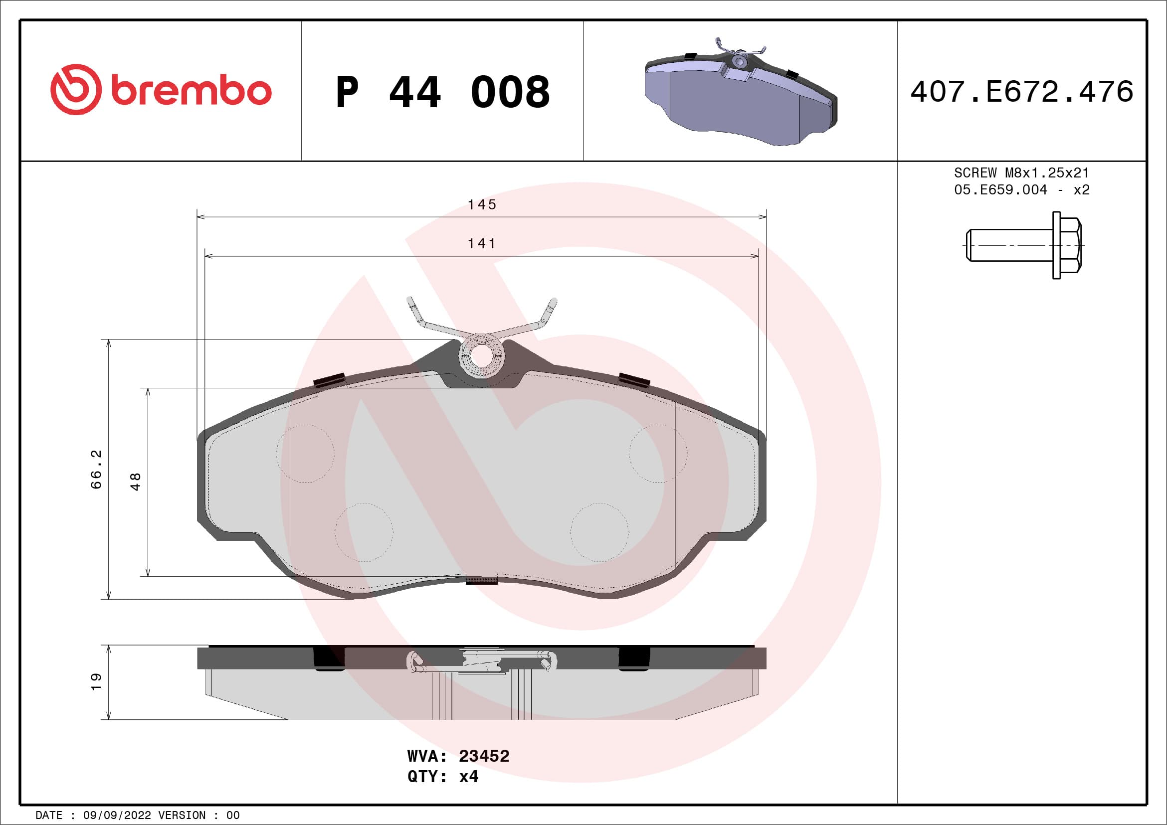 BREMBO Sada brzdových platničiek kotúčovej brzdy P44008 1