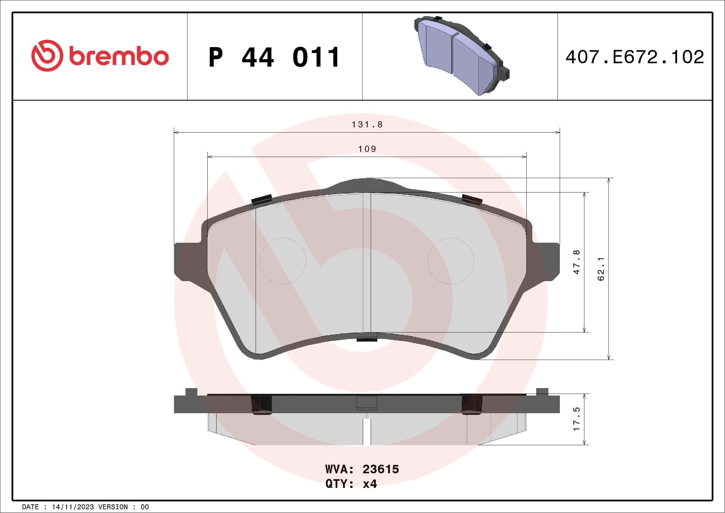 BREMBO Sada brzdových platničiek kotúčovej brzdy P44011 1
