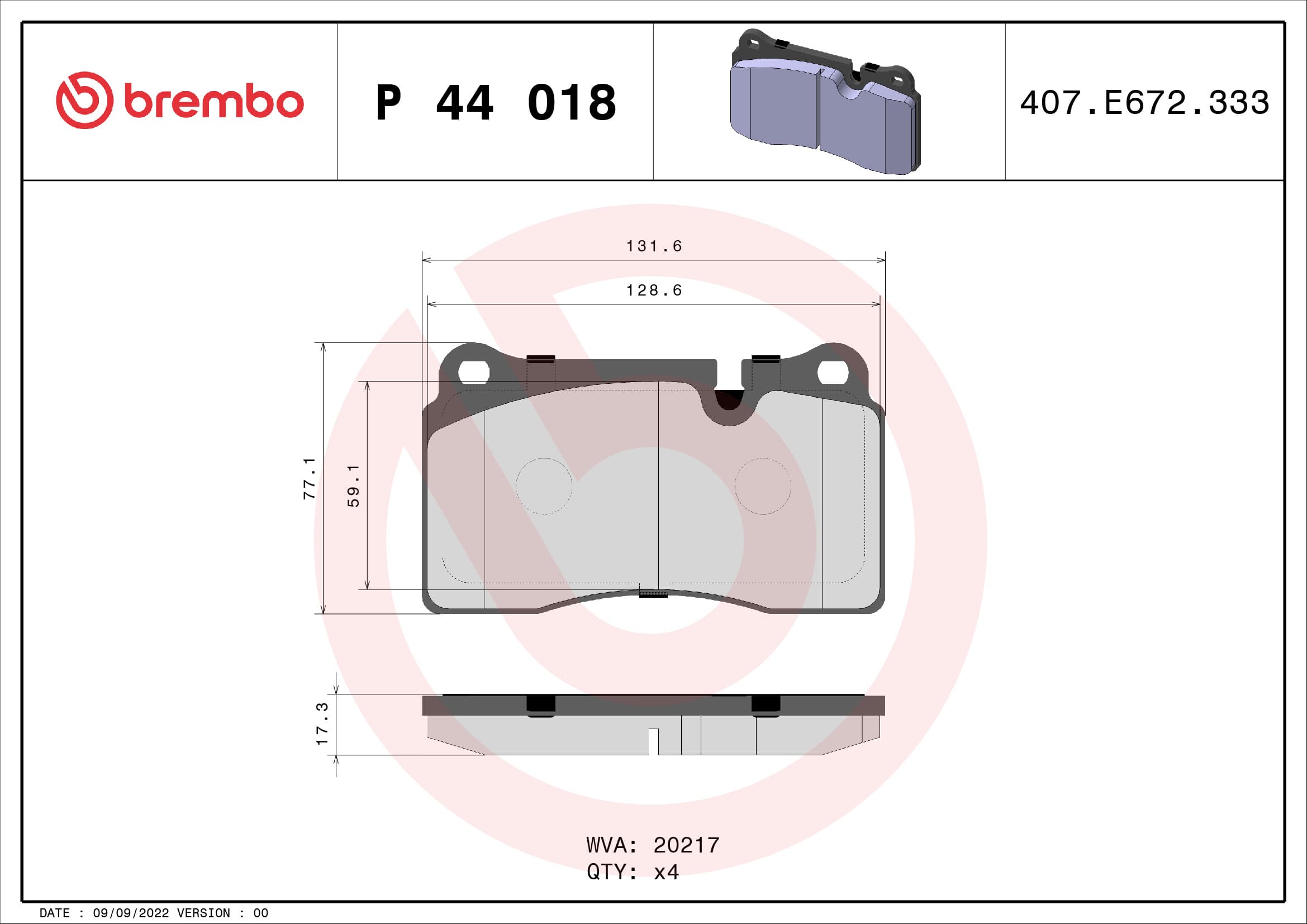 BREMBO Sada brzdových platničiek kotúčovej brzdy P44018 1