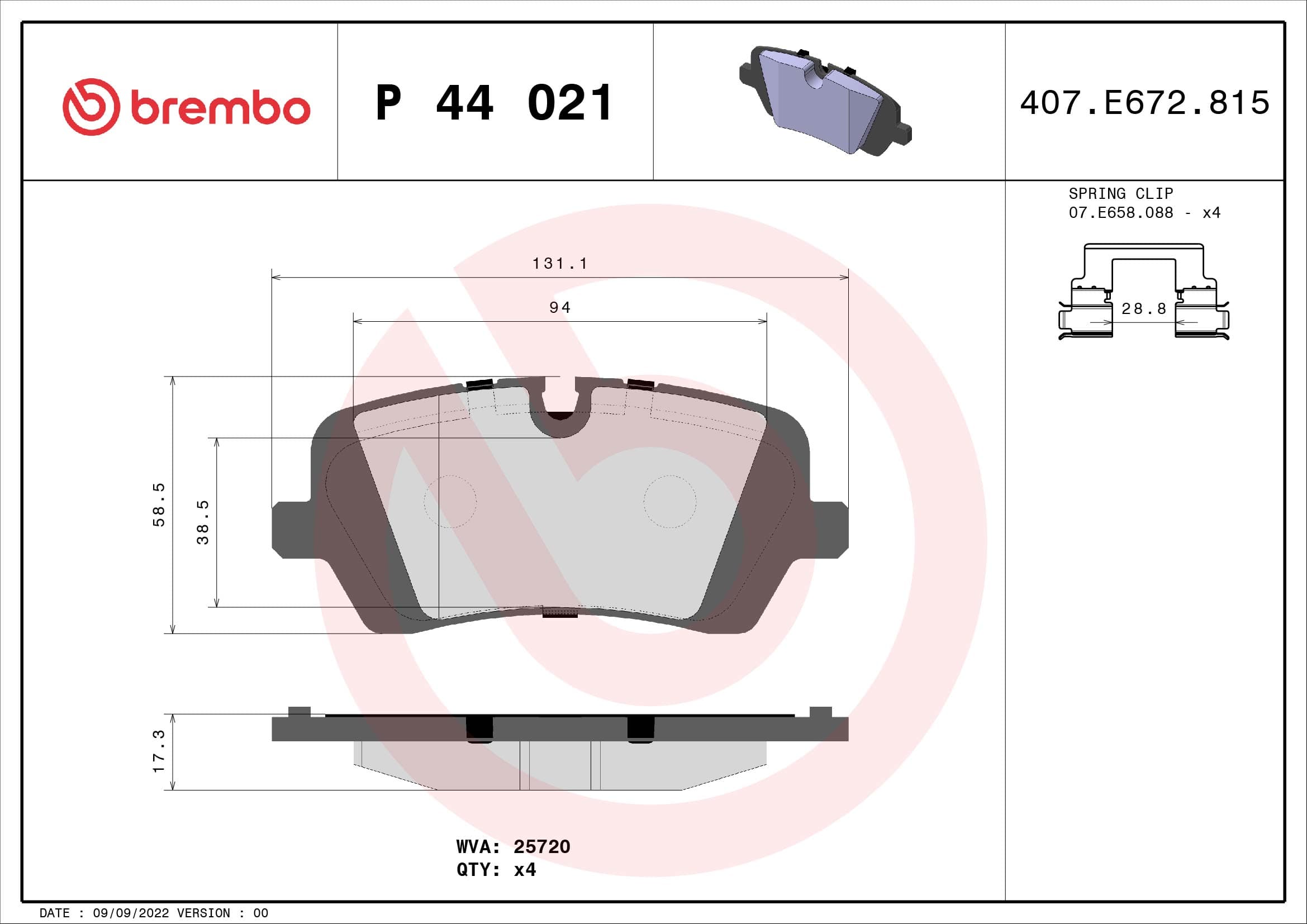 BREMBO Sada brzdových platničiek kotúčovej brzdy P44021 1