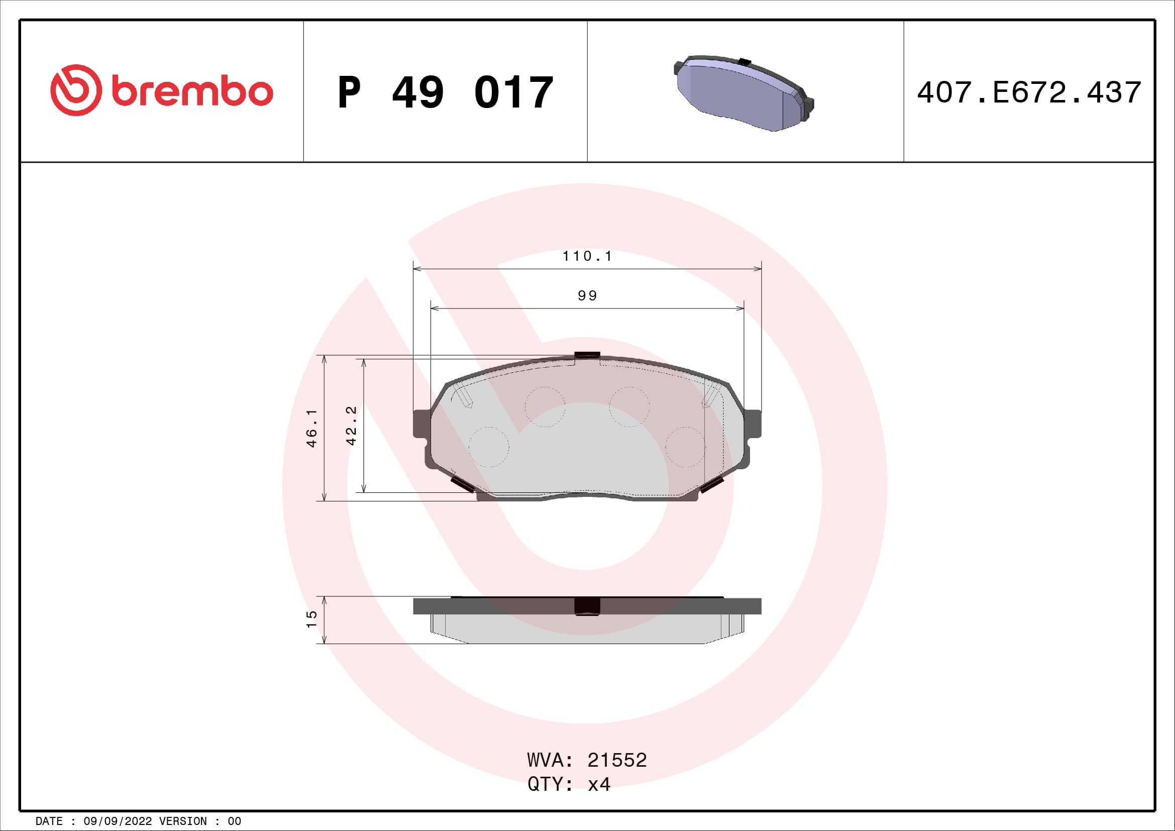 BREMBO Sada brzdových platničiek kotúčovej brzdy P49017 1