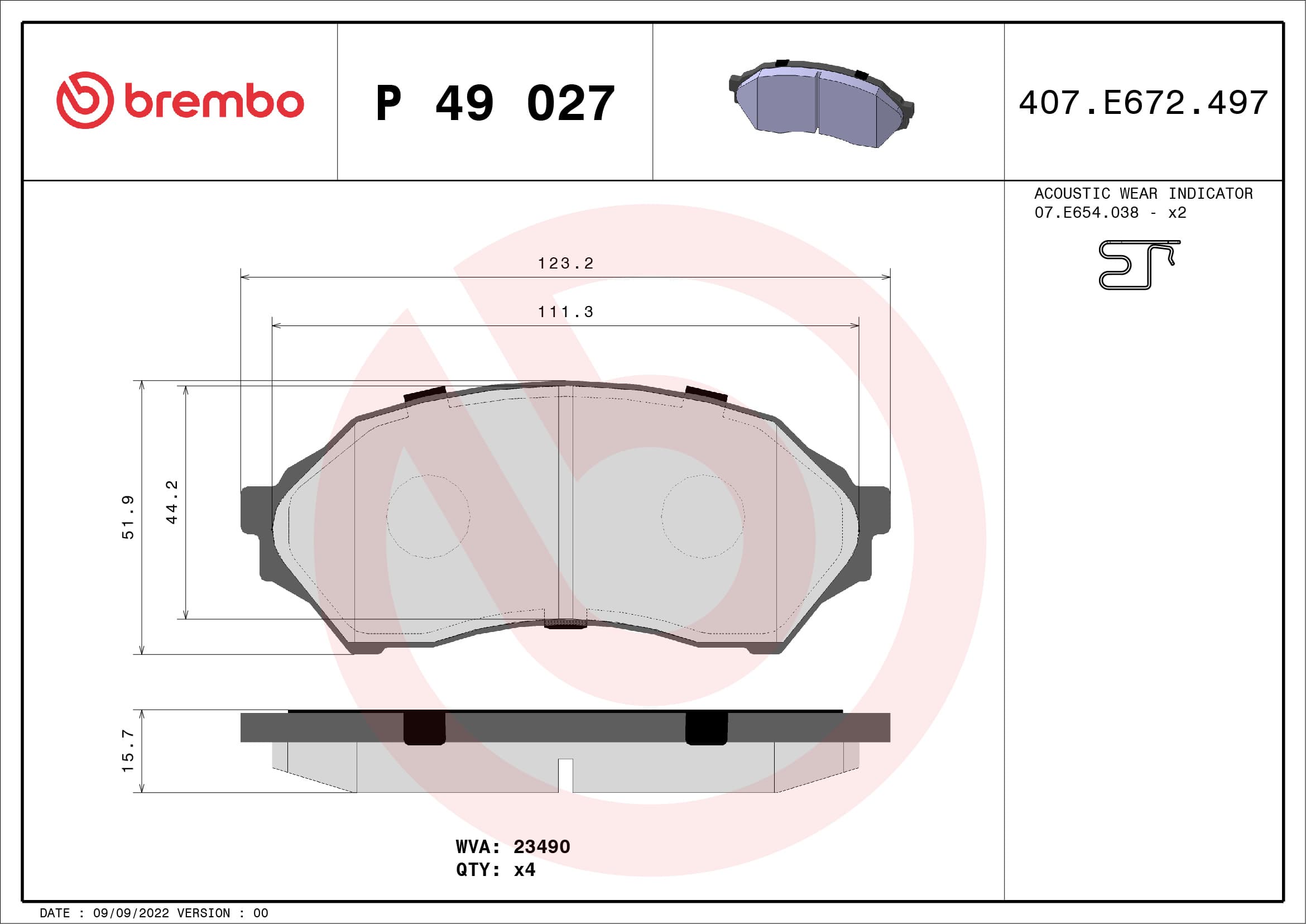 BREMBO Sada brzdových platničiek kotúčovej brzdy P49027 1