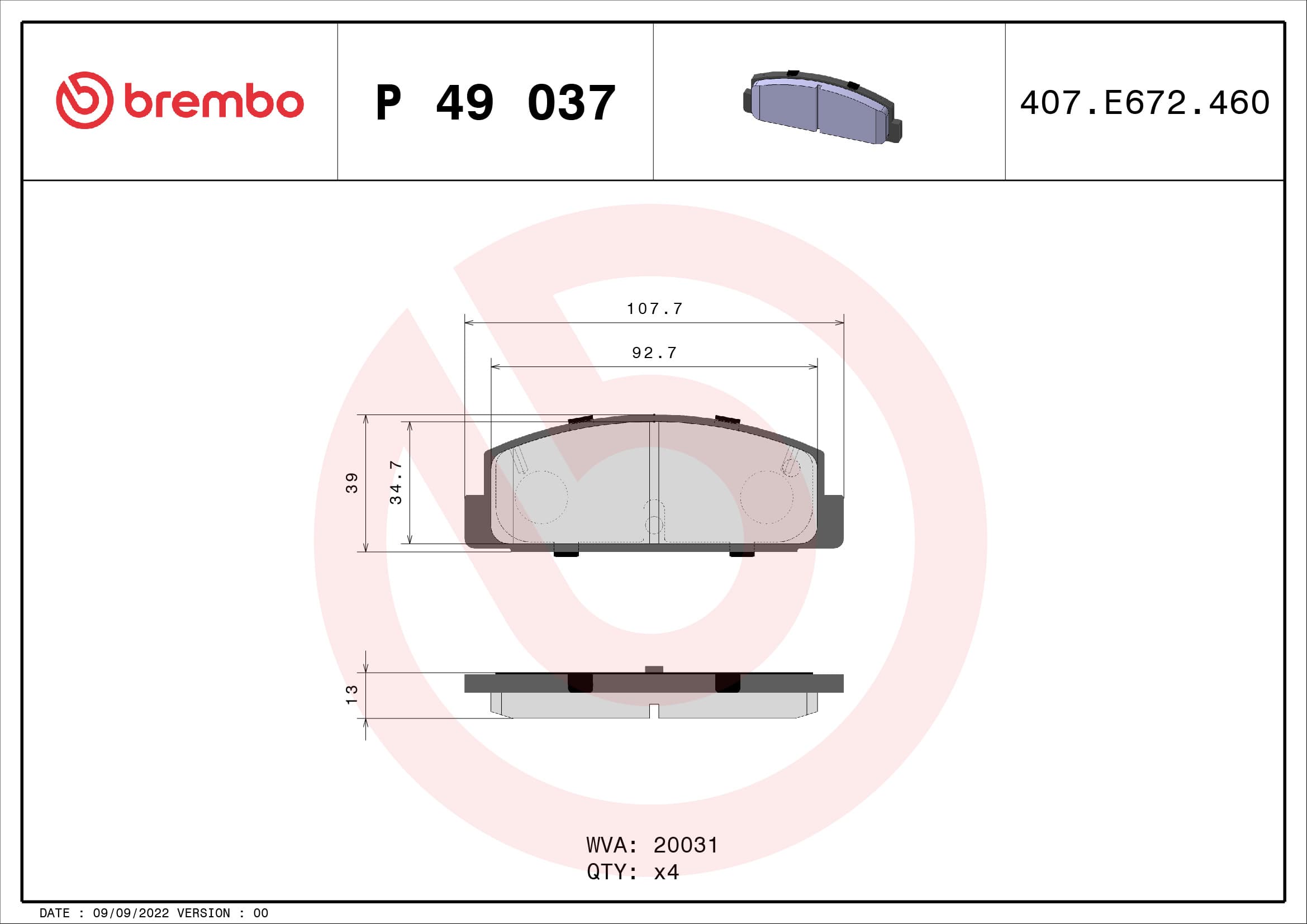 BREMBO Sada brzdových platničiek kotúčovej brzdy P49037 1