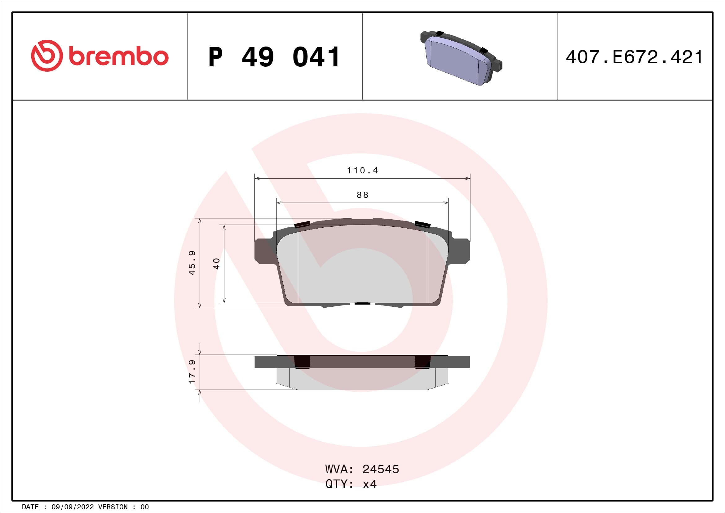 BREMBO Sada brzdových platničiek kotúčovej brzdy P49041 1