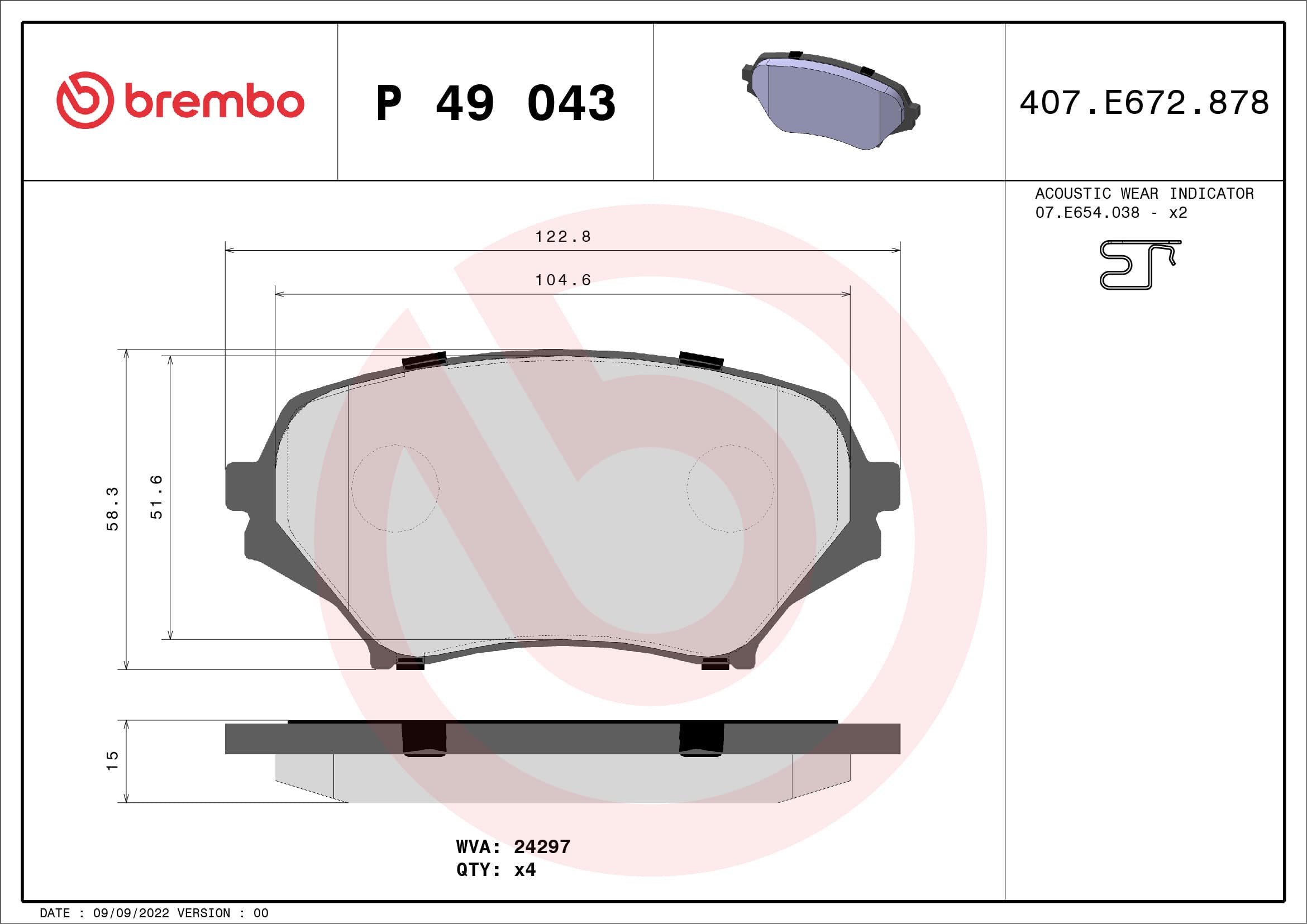 BREMBO Sada brzdových platničiek kotúčovej brzdy P49043 1