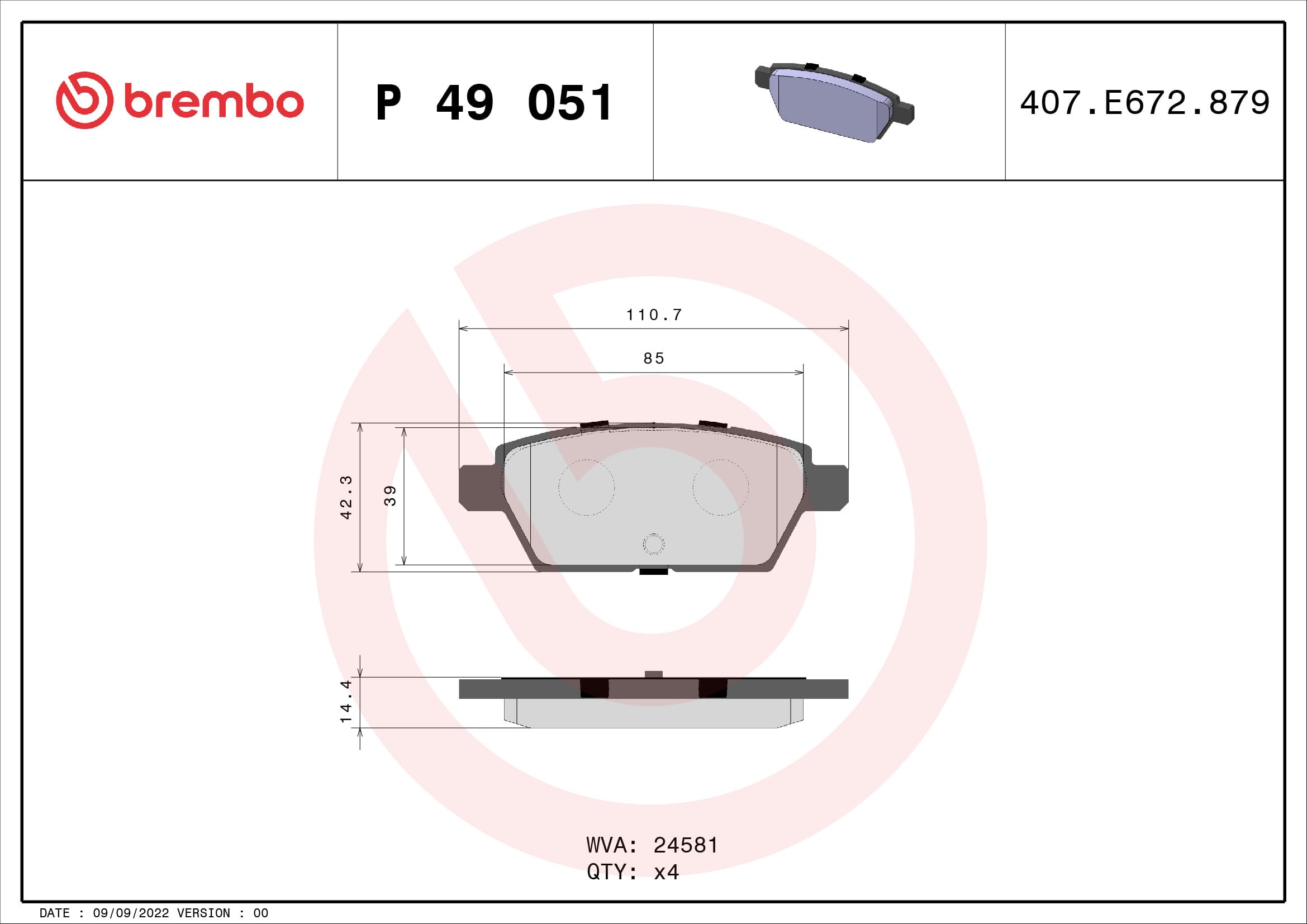 BREMBO Sada brzdových platničiek kotúčovej brzdy P49051 1