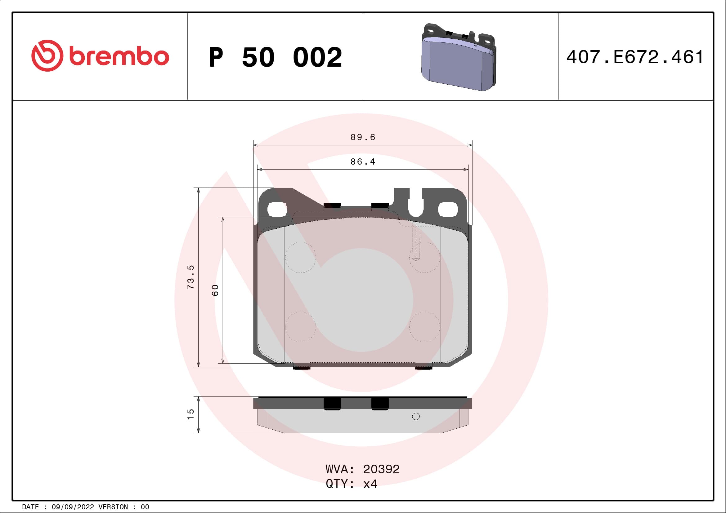 BREMBO Sada brzdových platničiek kotúčovej brzdy P50002 1