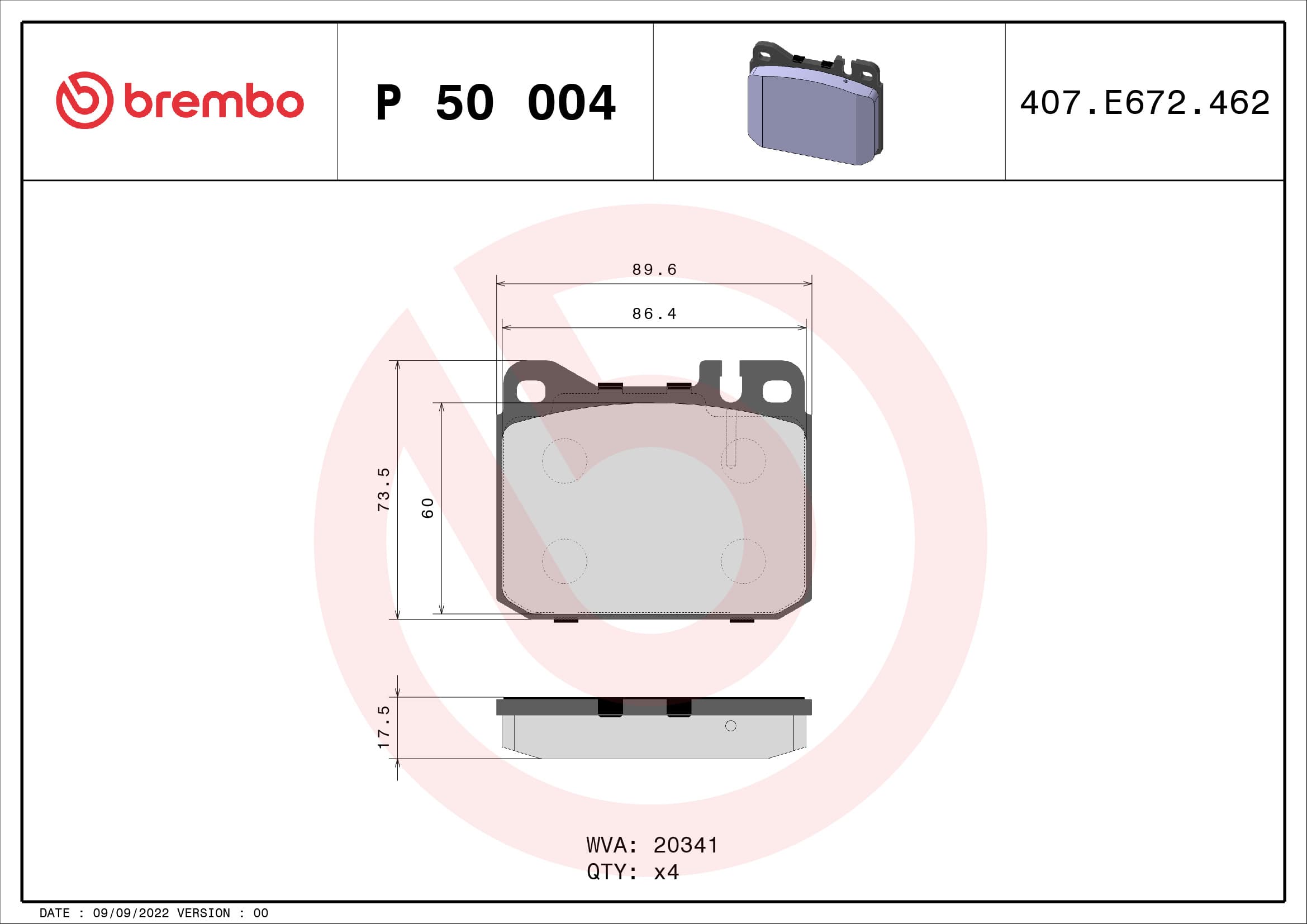 BREMBO Sada brzdových platničiek kotúčovej brzdy P50004 1
