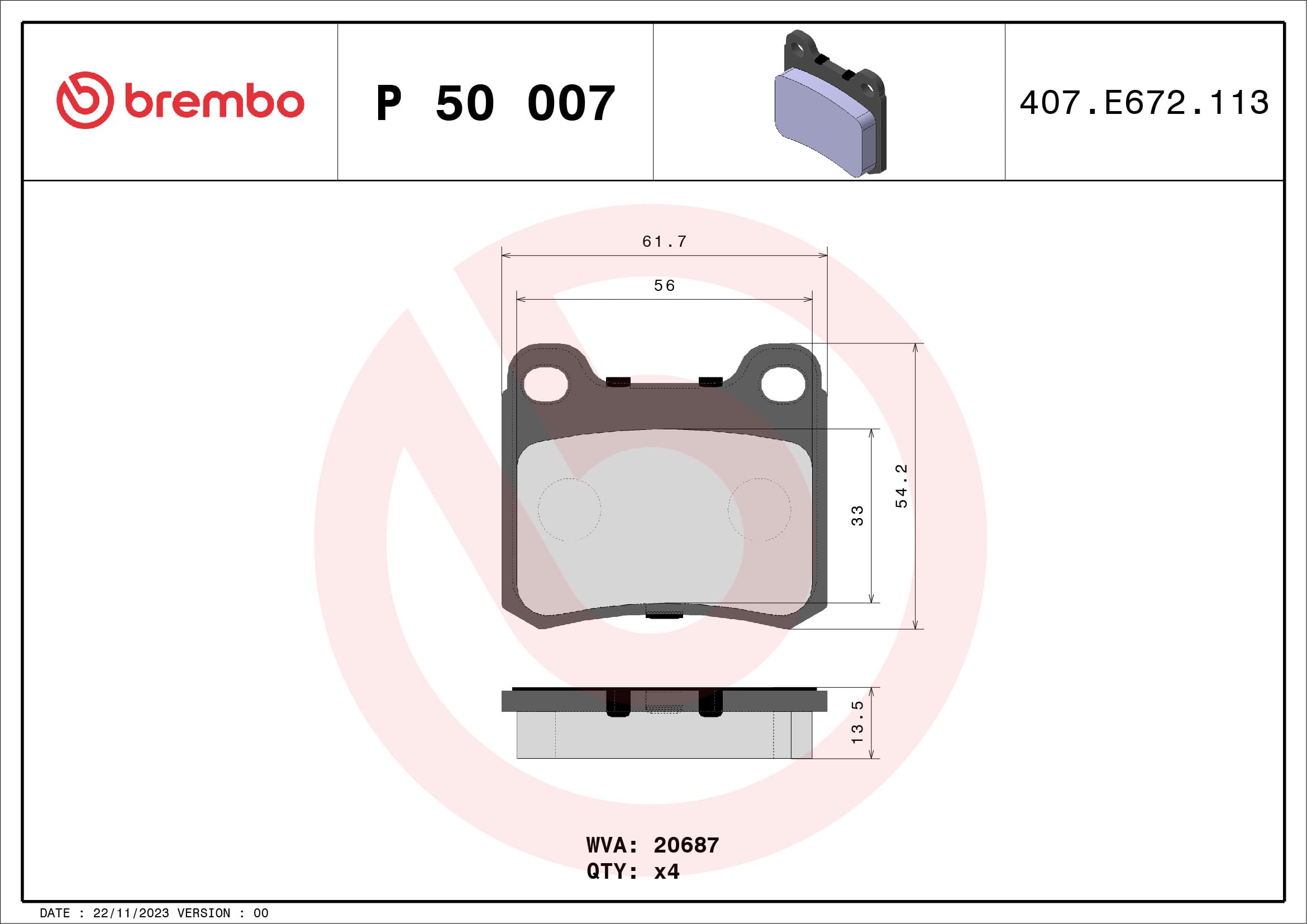 BREMBO Sada brzdových platničiek kotúčovej brzdy P50007 1