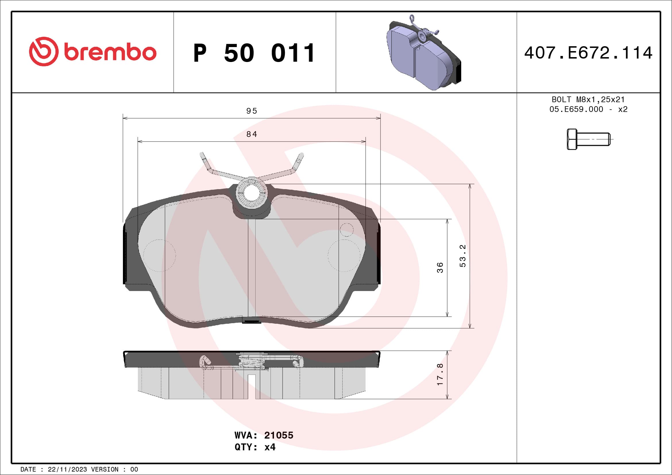 BREMBO Sada brzdových platničiek kotúčovej brzdy P50011 1