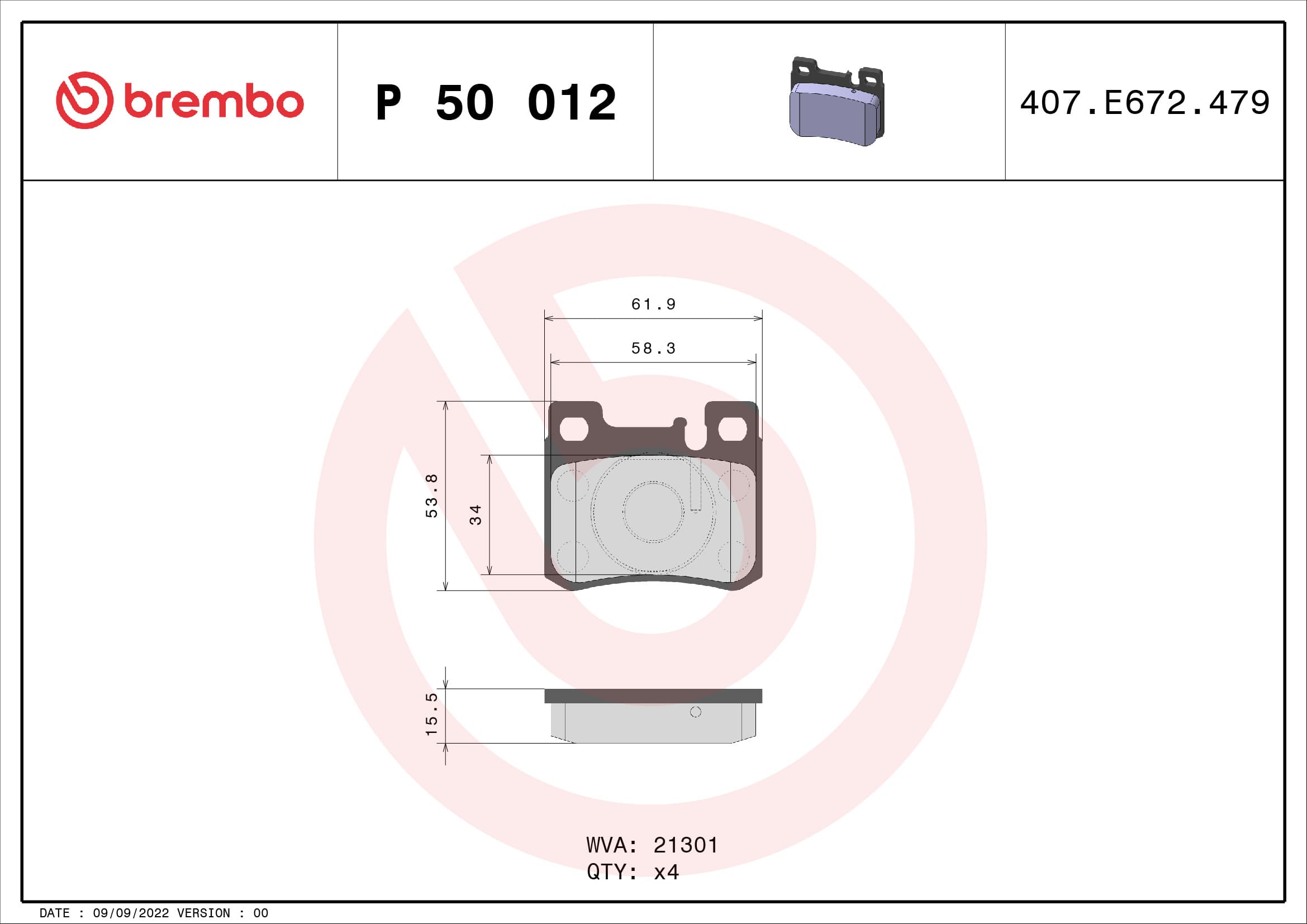 BREMBO Sada brzdových platničiek kotúčovej brzdy P50012 1