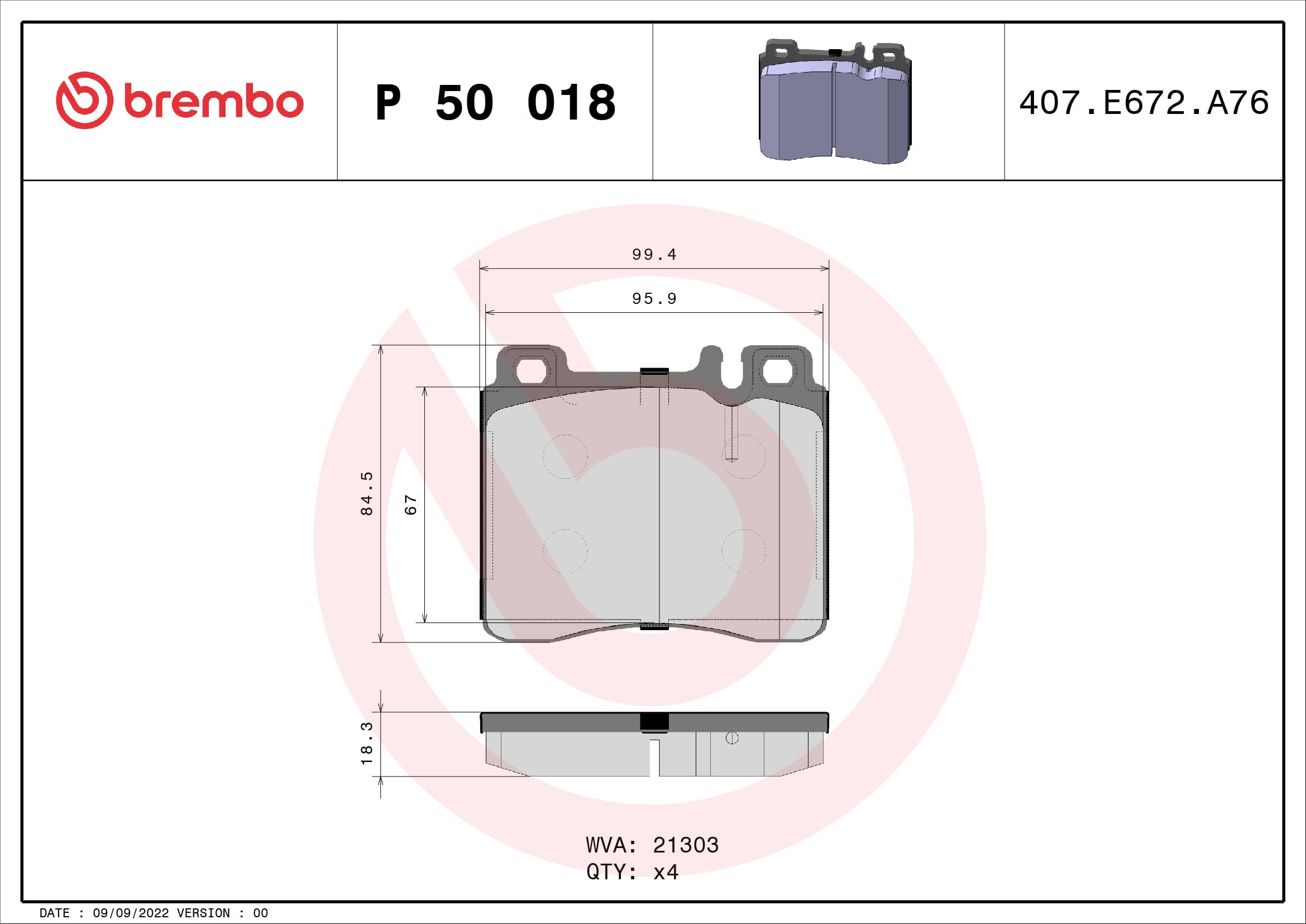 BREMBO Sada brzdových platničiek kotúčovej brzdy P50018 1