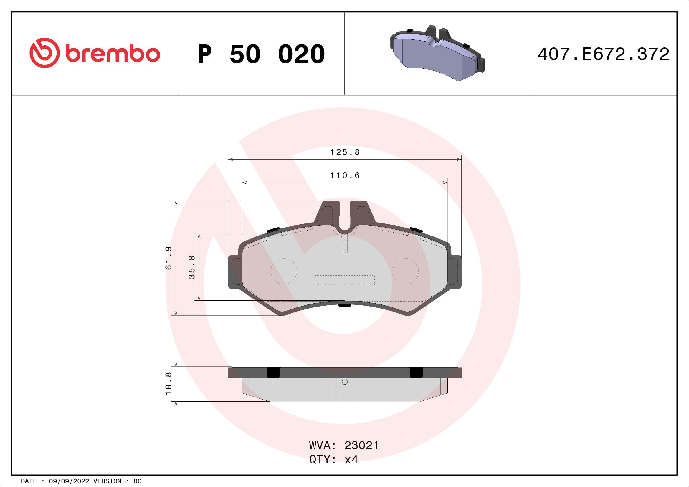 BREMBO Sada brzdových platničiek kotúčovej brzdy P50020 1