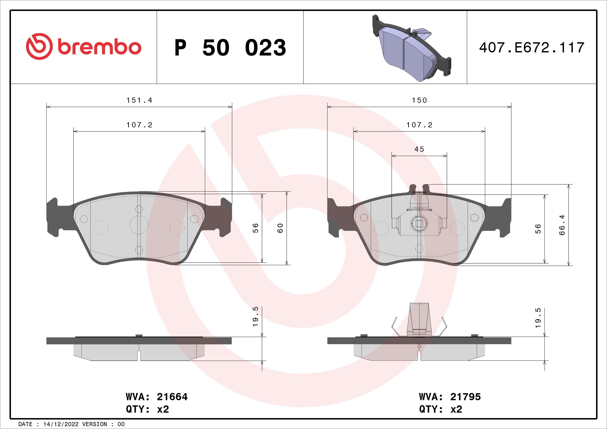 BREMBO Sada brzdových platničiek kotúčovej brzdy P50023 1