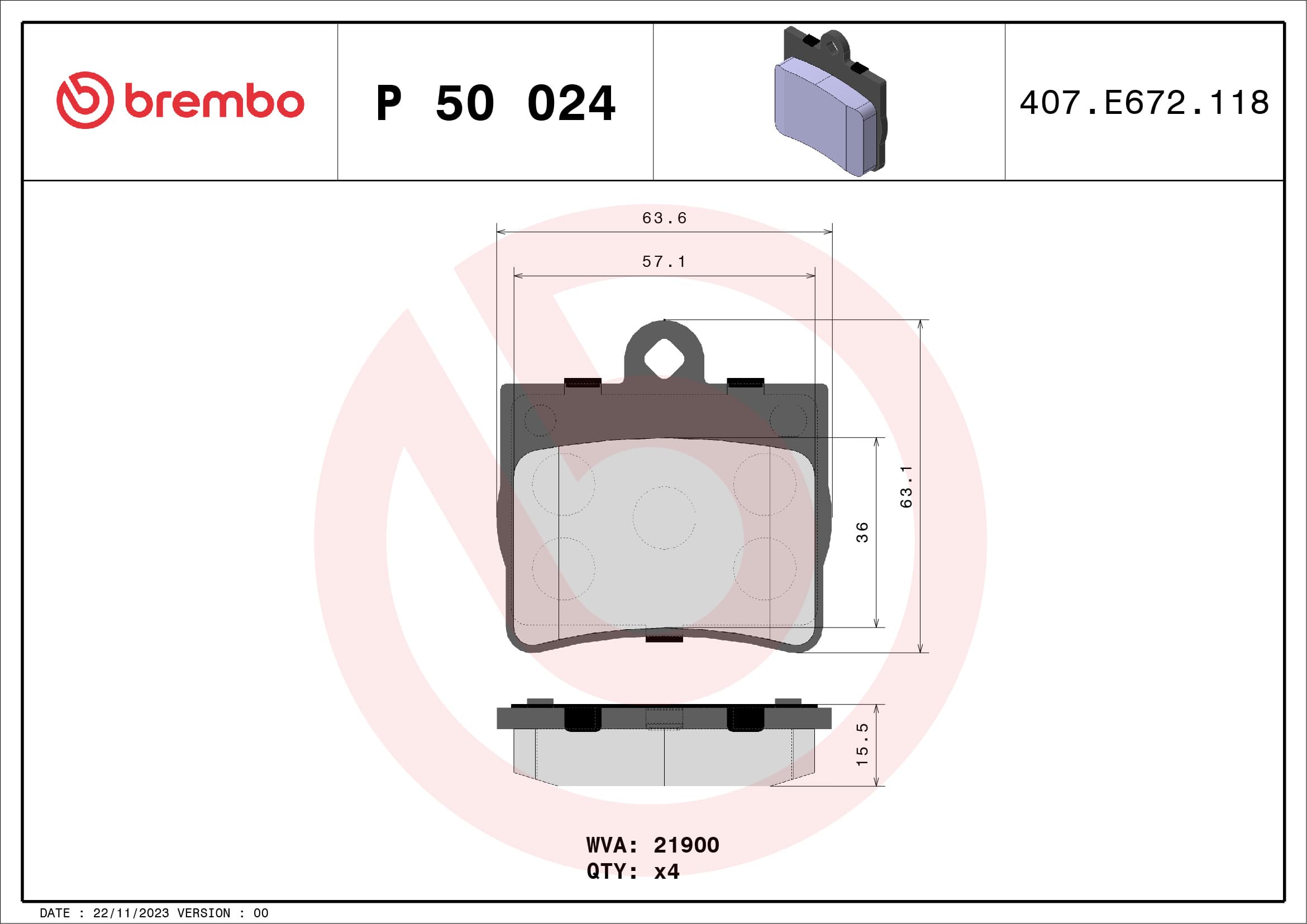 BREMBO Sada brzdových platničiek kotúčovej brzdy P50024 1
