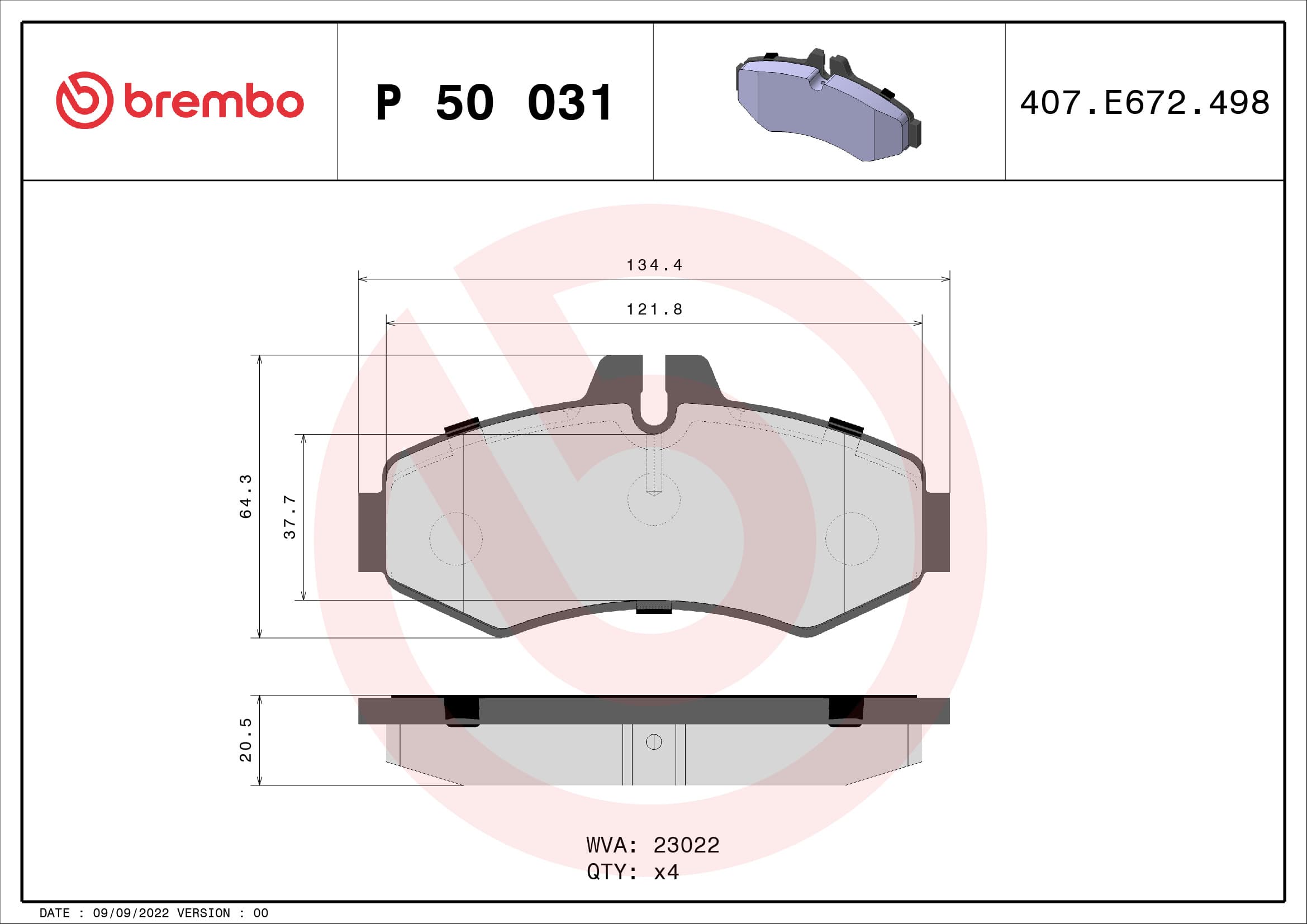 BREMBO Sada brzdových platničiek kotúčovej brzdy P50031 1