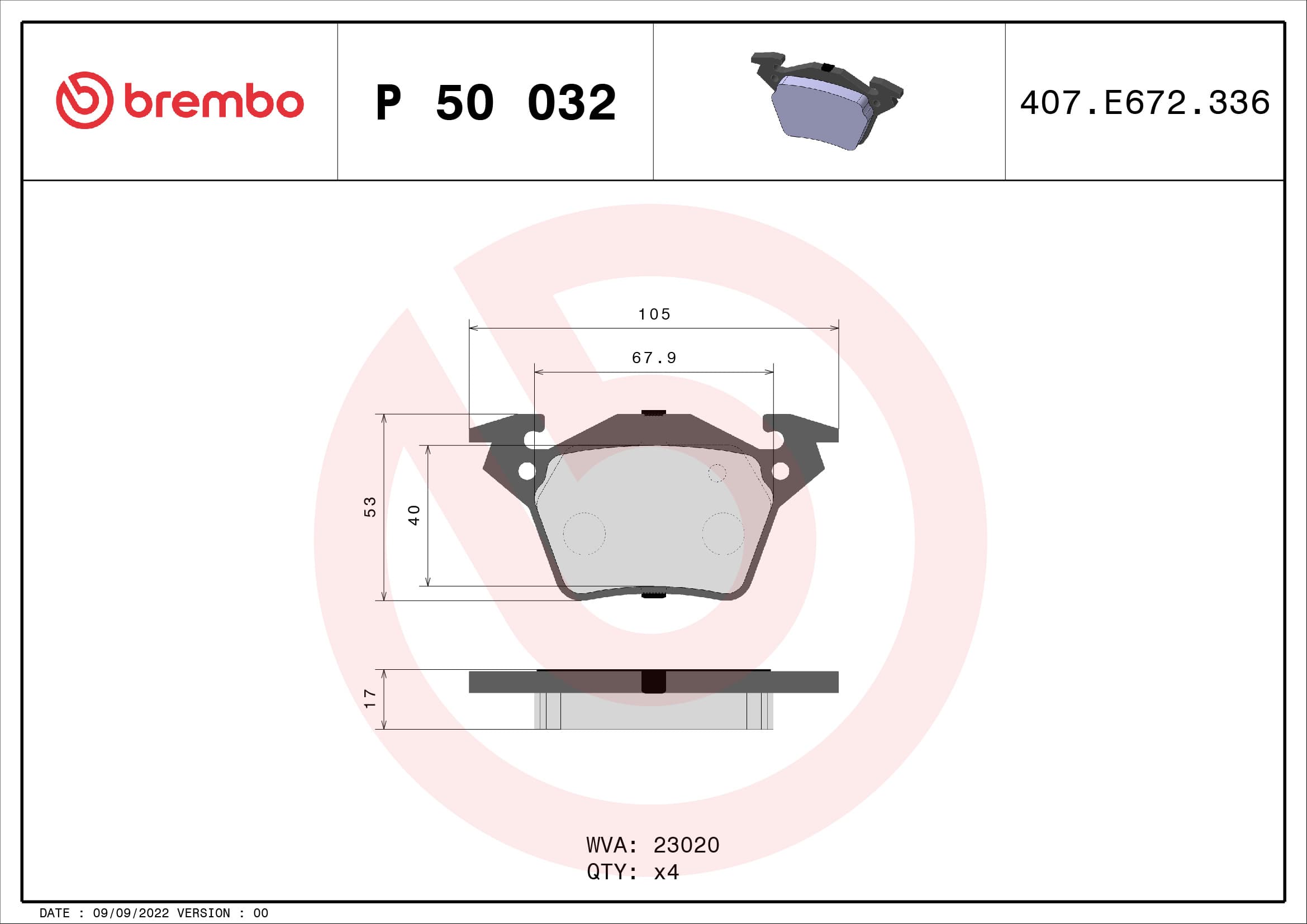 BREMBO Sada brzdových platničiek kotúčovej brzdy P50032 1