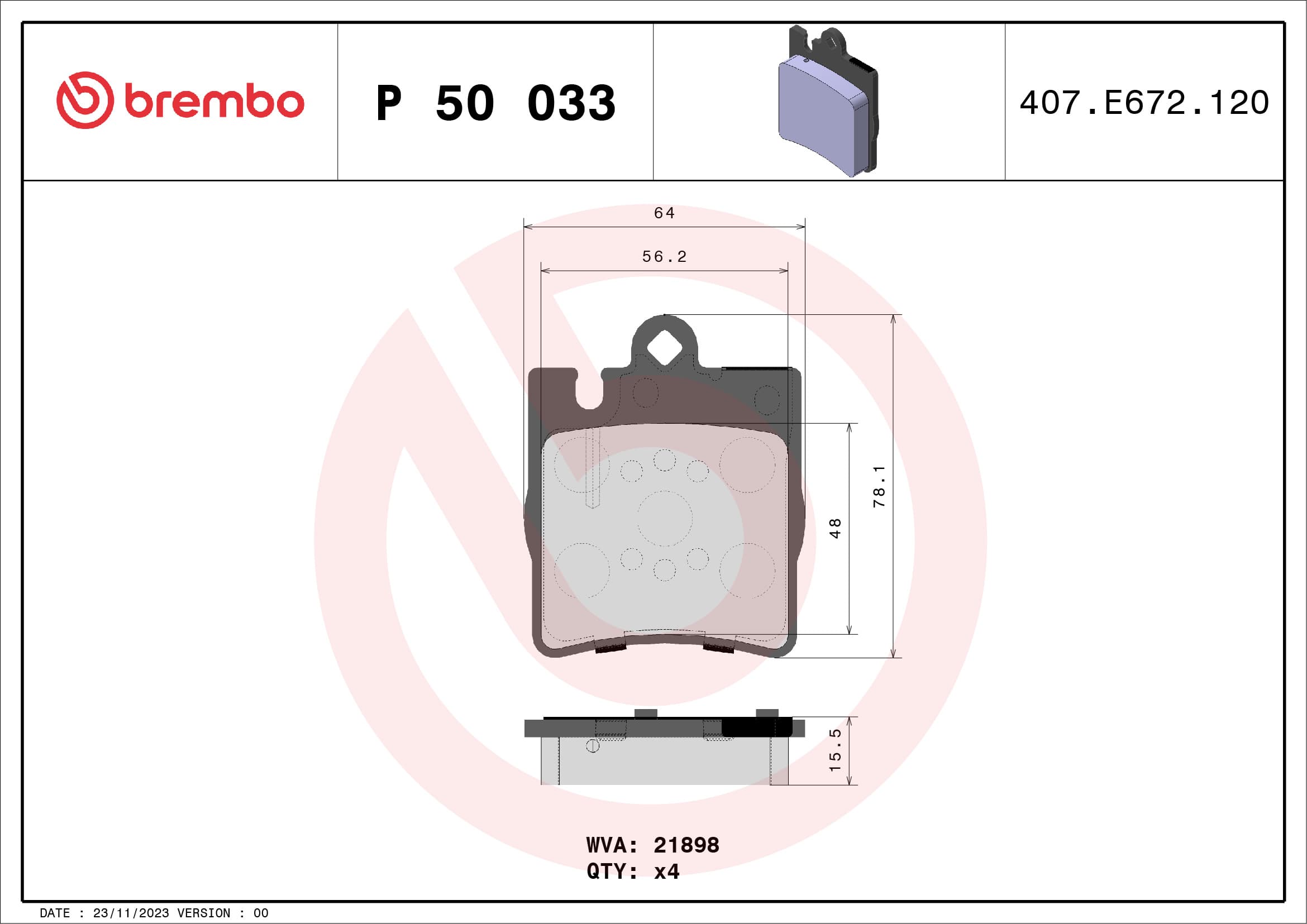 BREMBO Sada brzdových platničiek kotúčovej brzdy P50033 1