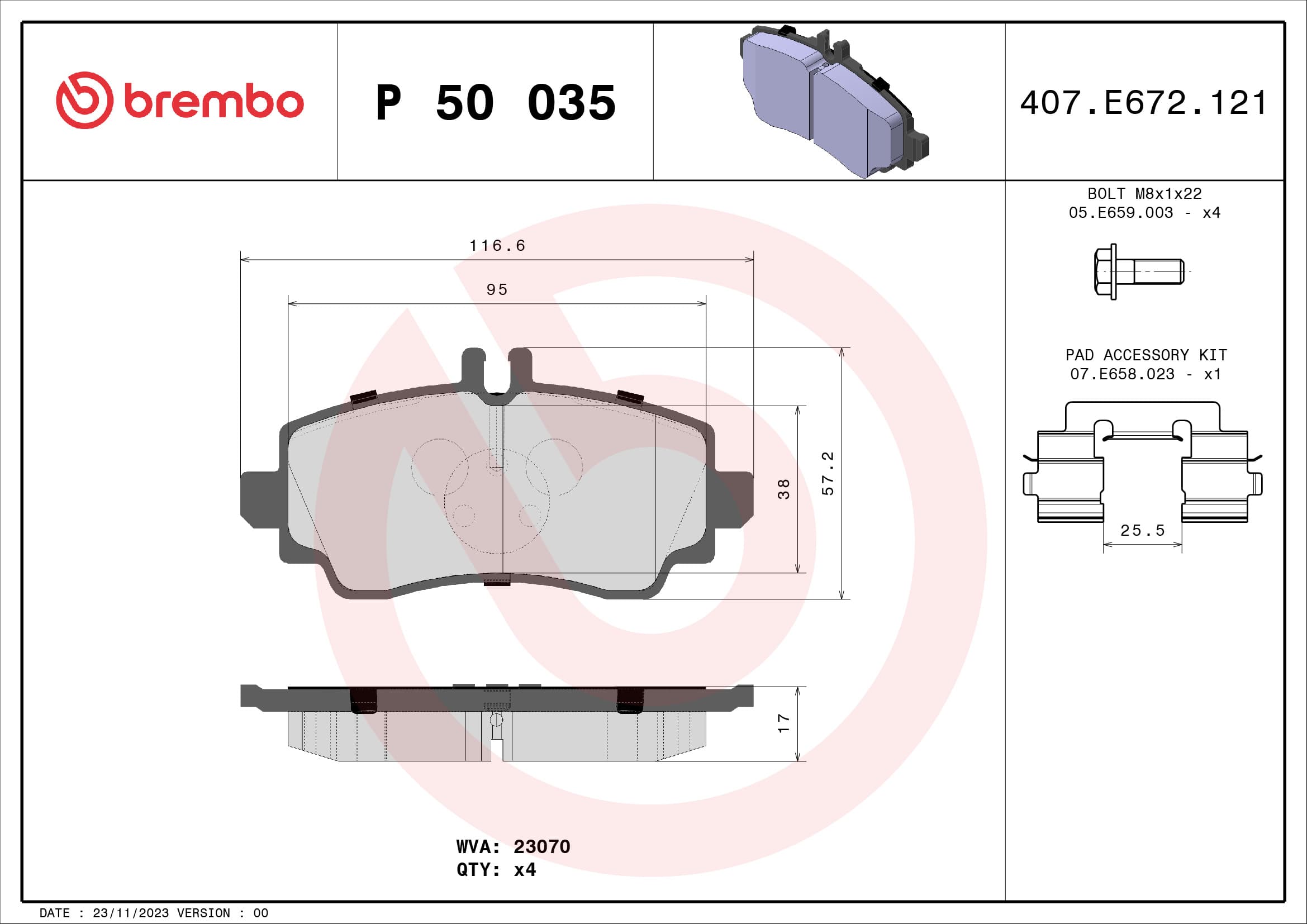 BREMBO Sada brzdových platničiek kotúčovej brzdy P50035 1