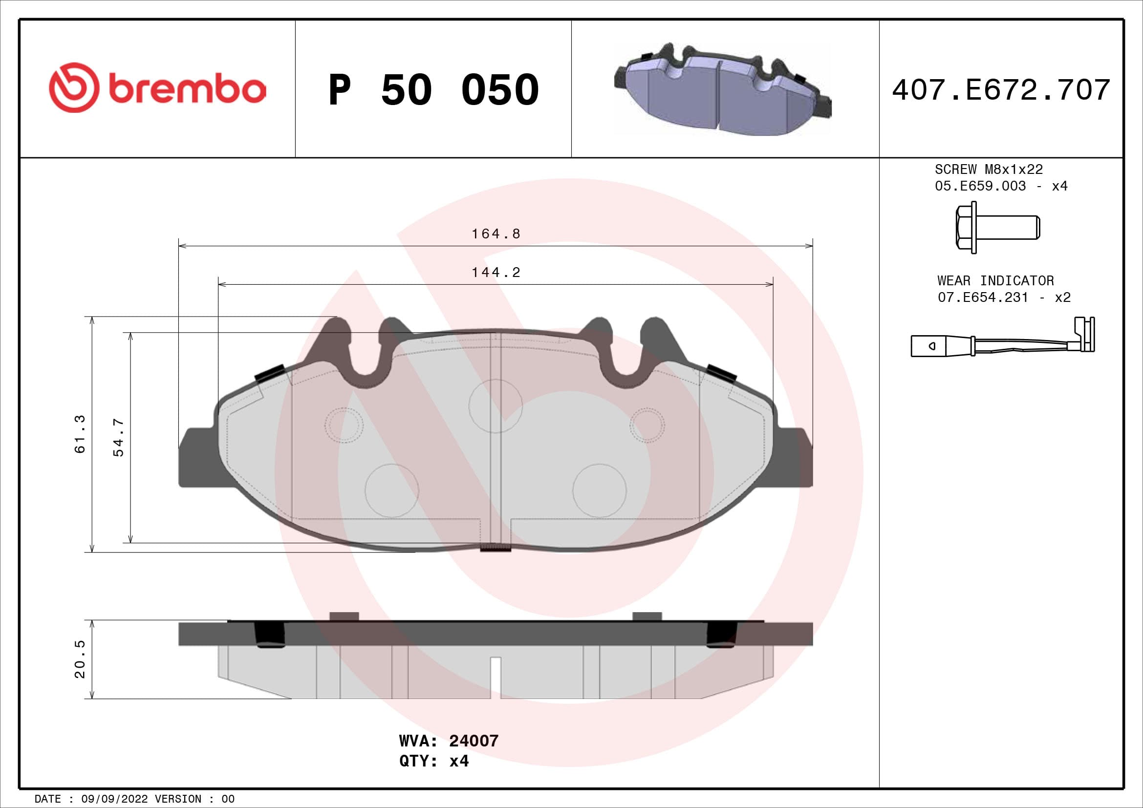 BREMBO Sada brzdových platničiek kotúčovej brzdy P50050 1