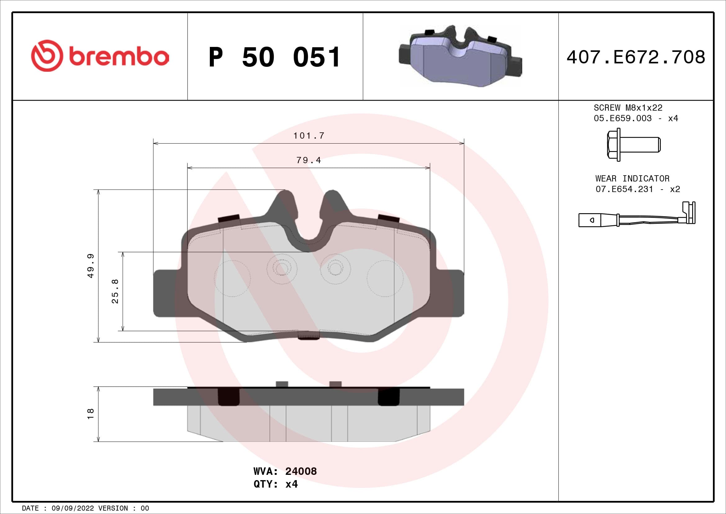 BREMBO Sada brzdových platničiek kotúčovej brzdy P50051 1