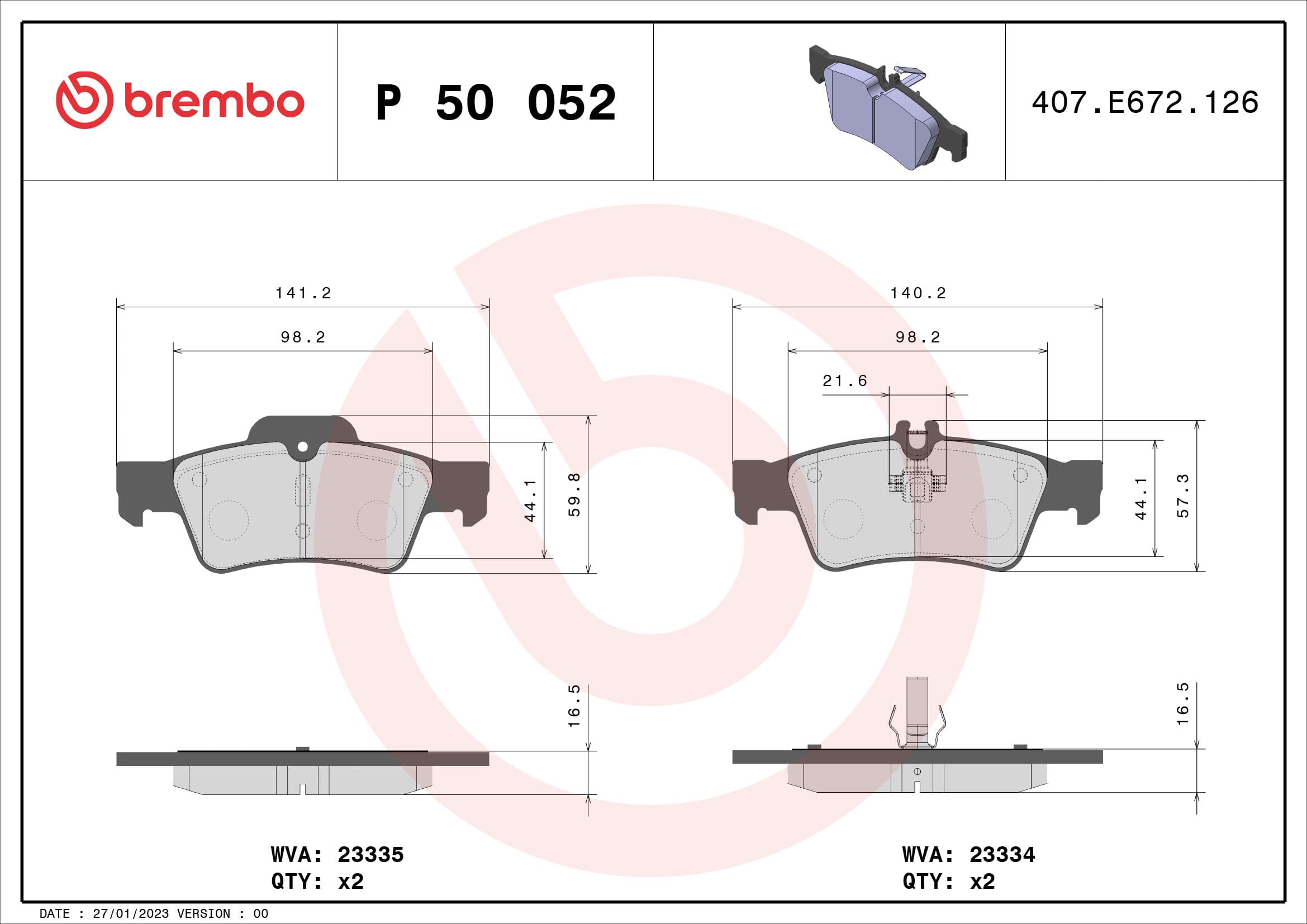 BREMBO Sada brzdových platničiek kotúčovej brzdy P50052 1