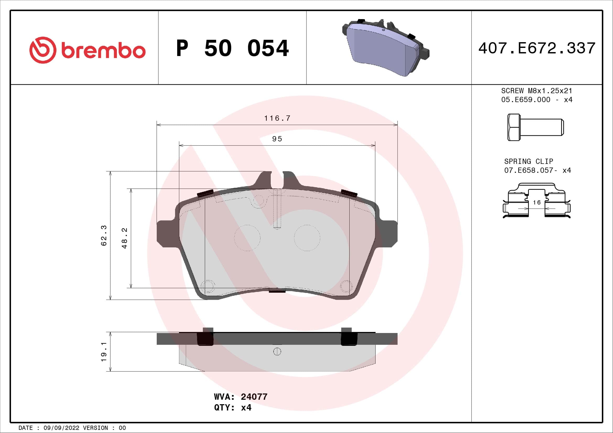 BREMBO Sada brzdových platničiek kotúčovej brzdy P50054 1