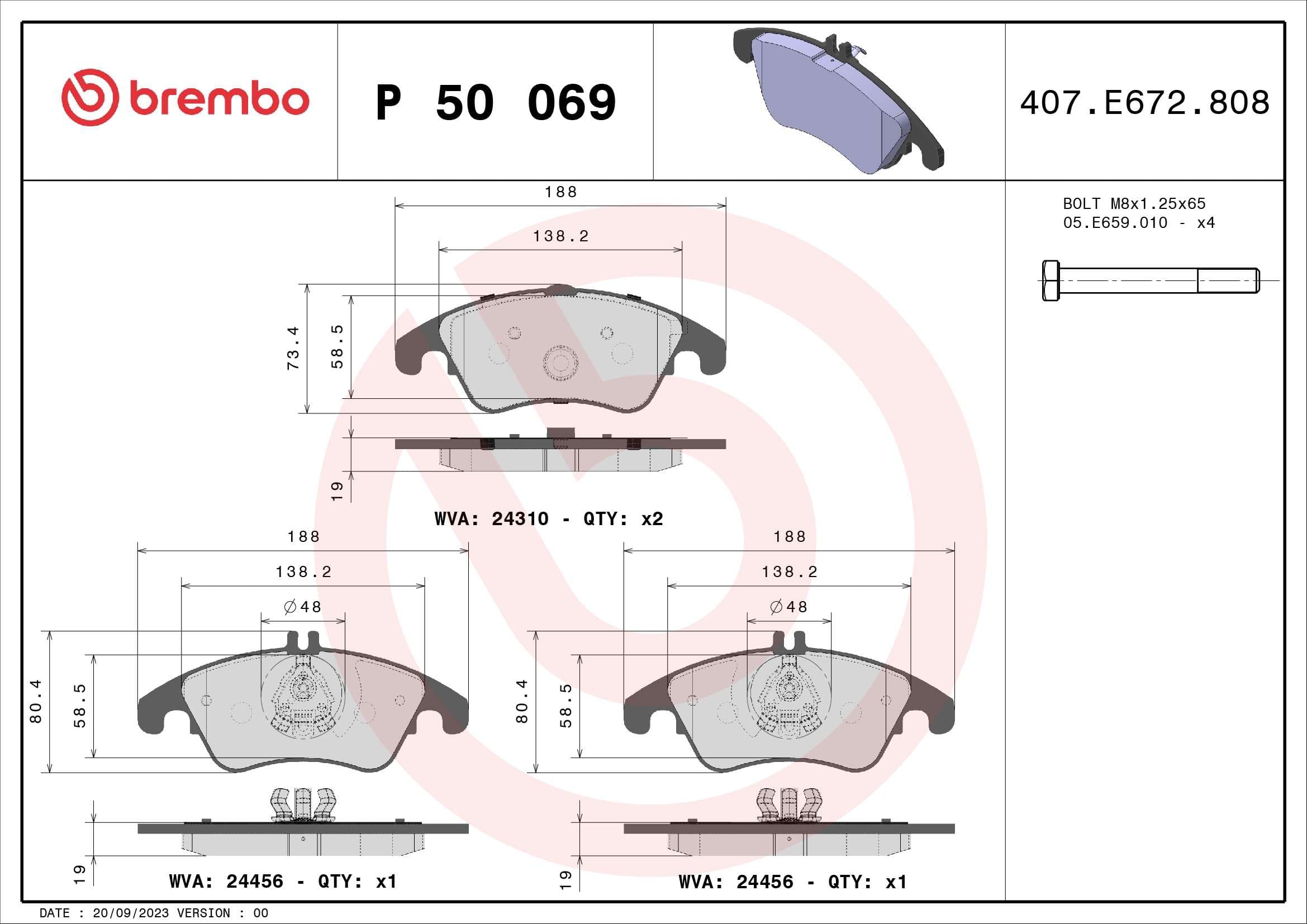 BREMBO Sada brzdových platničiek kotúčovej brzdy P50069 1