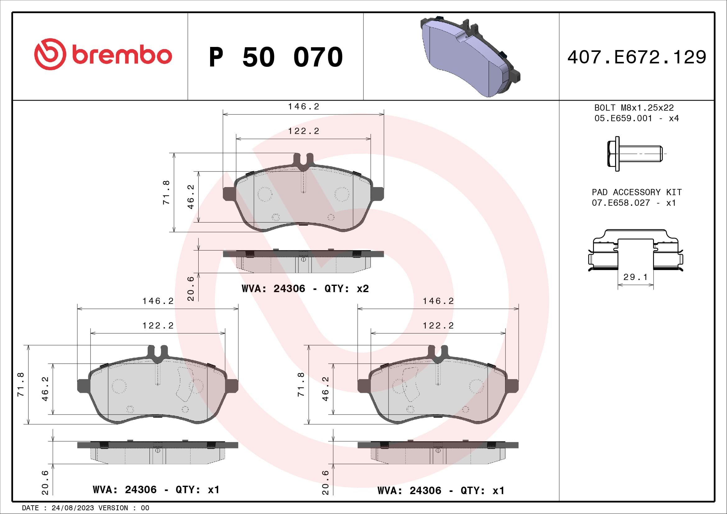 BREMBO Sada brzdových platničiek kotúčovej brzdy P50070 1