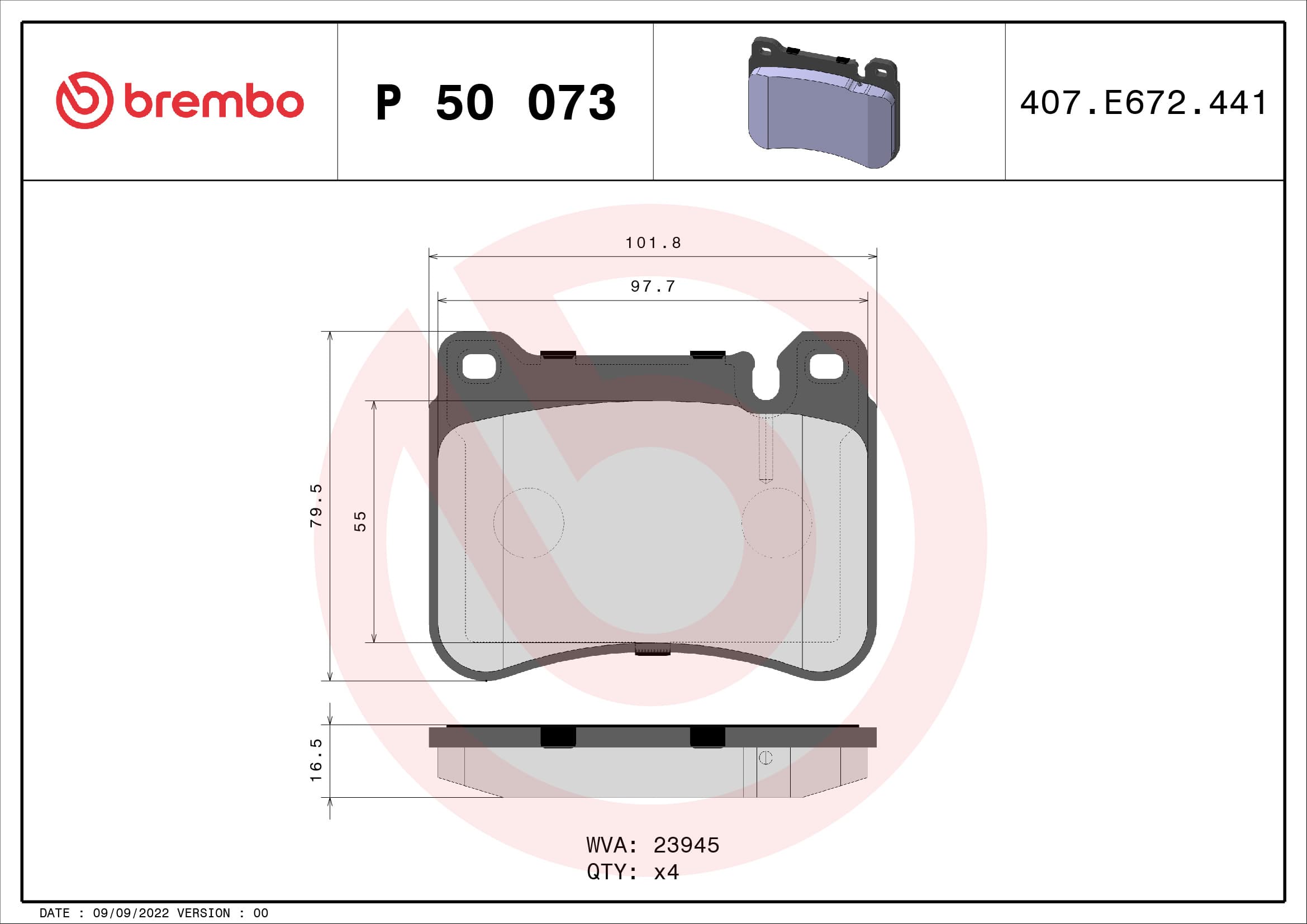 BREMBO Sada brzdových platničiek kotúčovej brzdy P50073 1