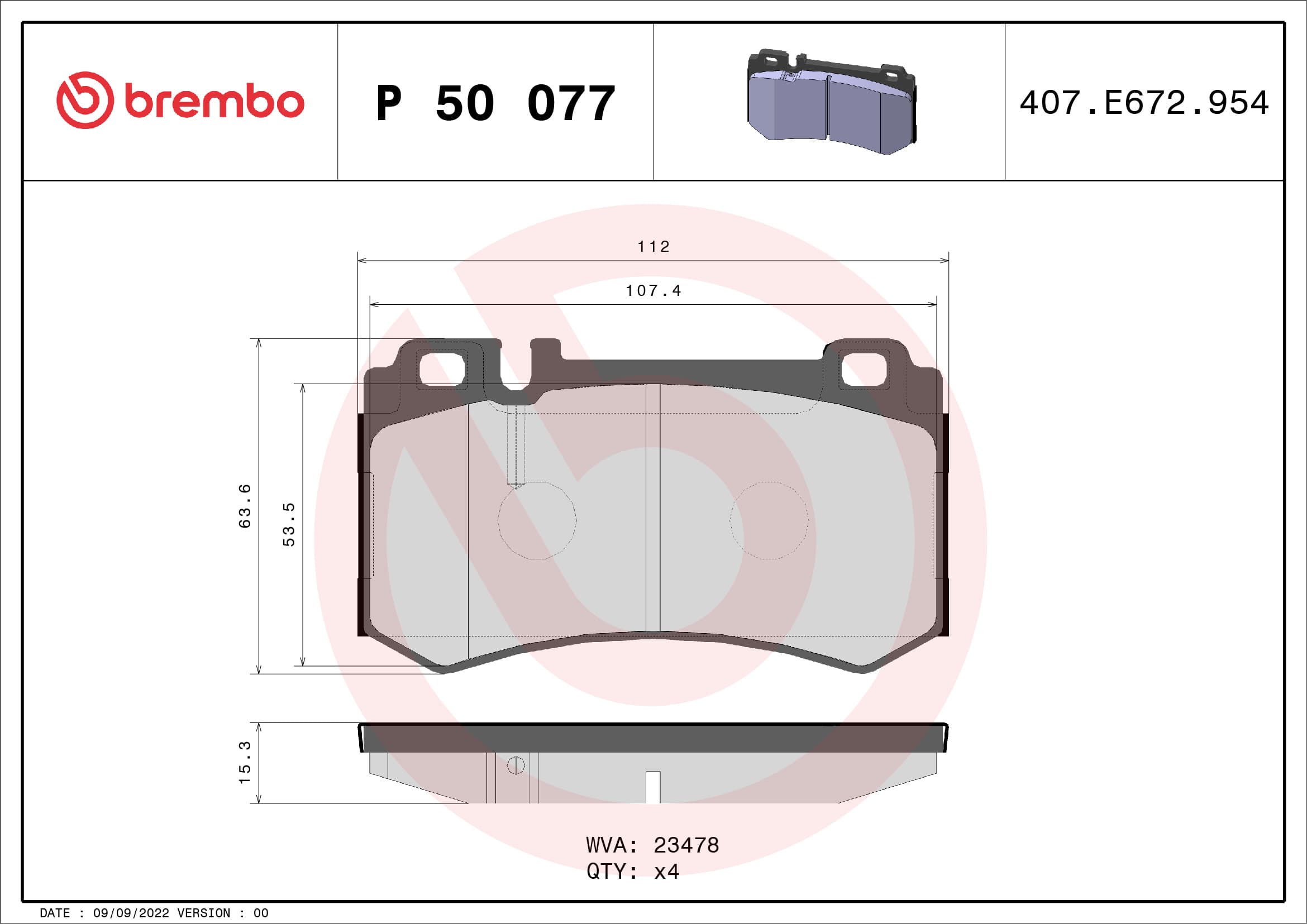 BREMBO Sada brzdových platničiek kotúčovej brzdy P50077 1