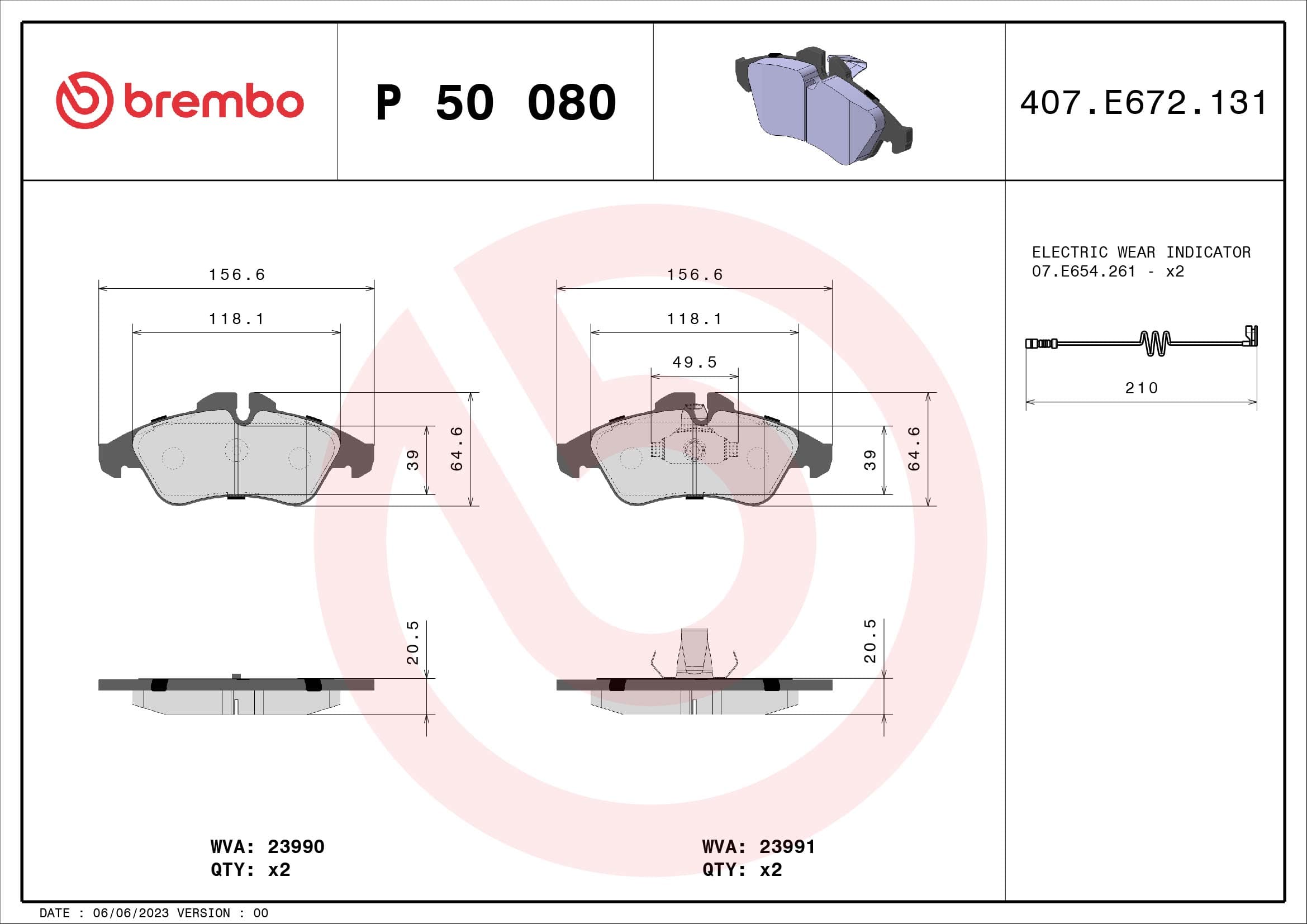 BREMBO Sada brzdových platničiek kotúčovej brzdy P50080 1
